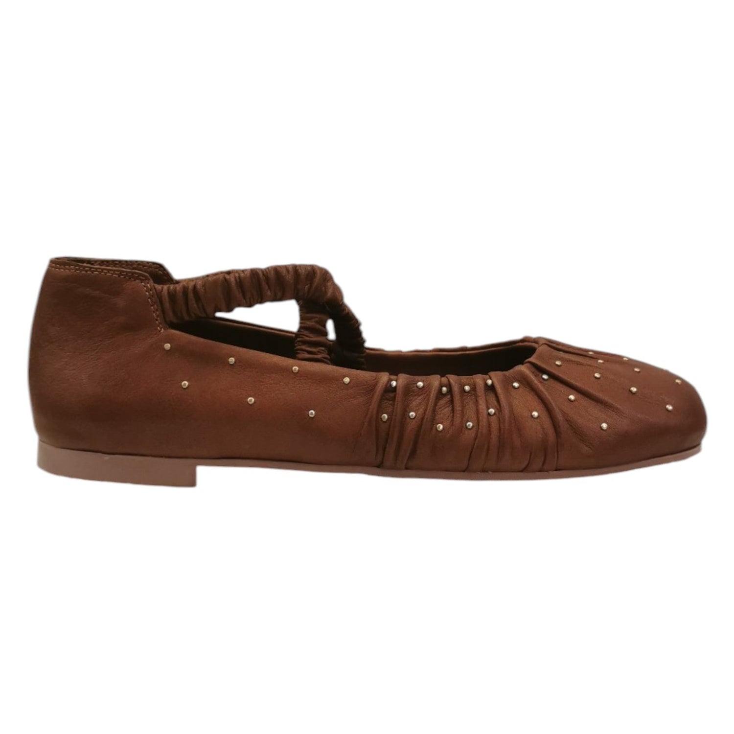 Scarpeborseonline Ballerina Nocciola in Pelle con Borchiette da Donna