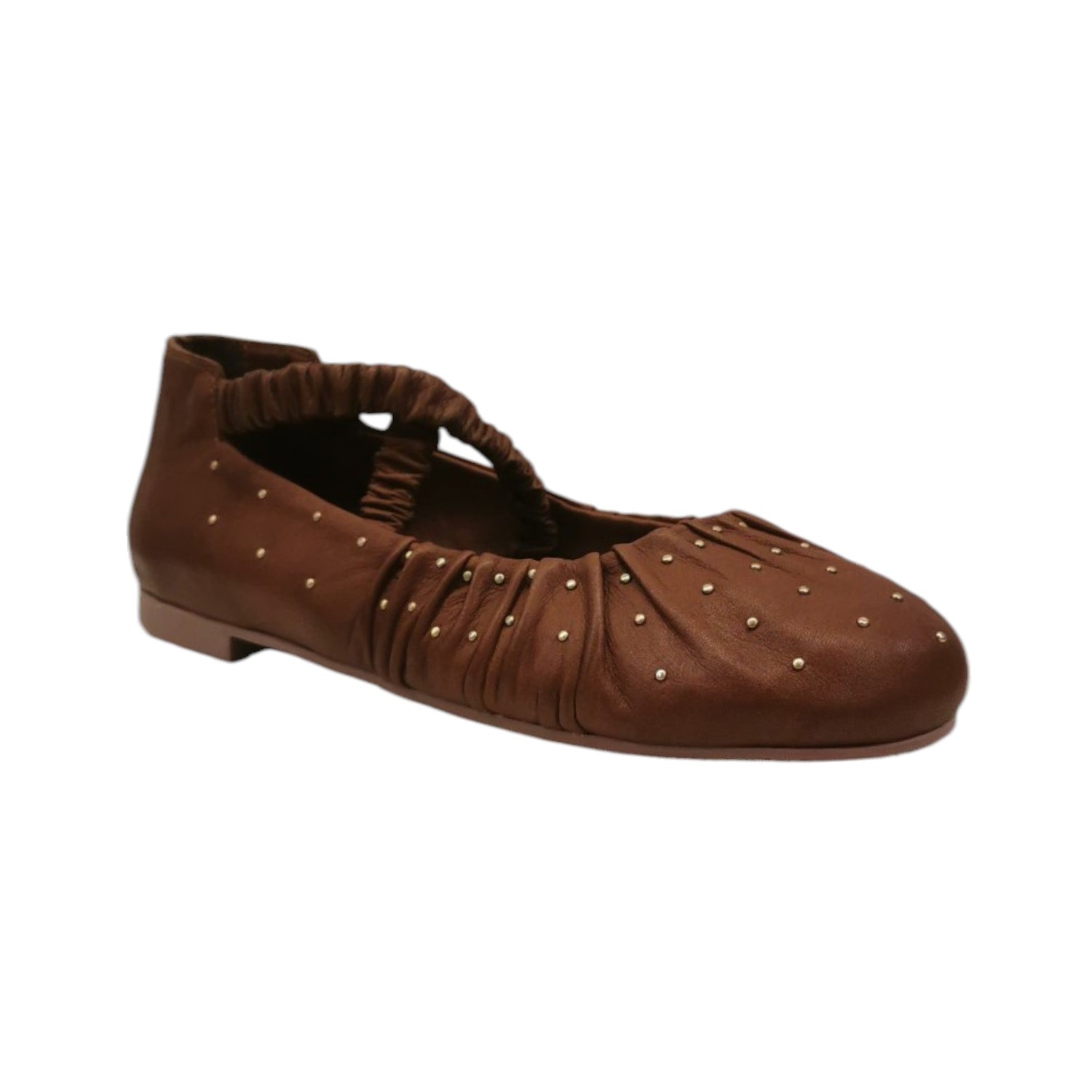 Scarpeborseonline Ballerina Nocciola in Pelle con Borchiette da Donna
