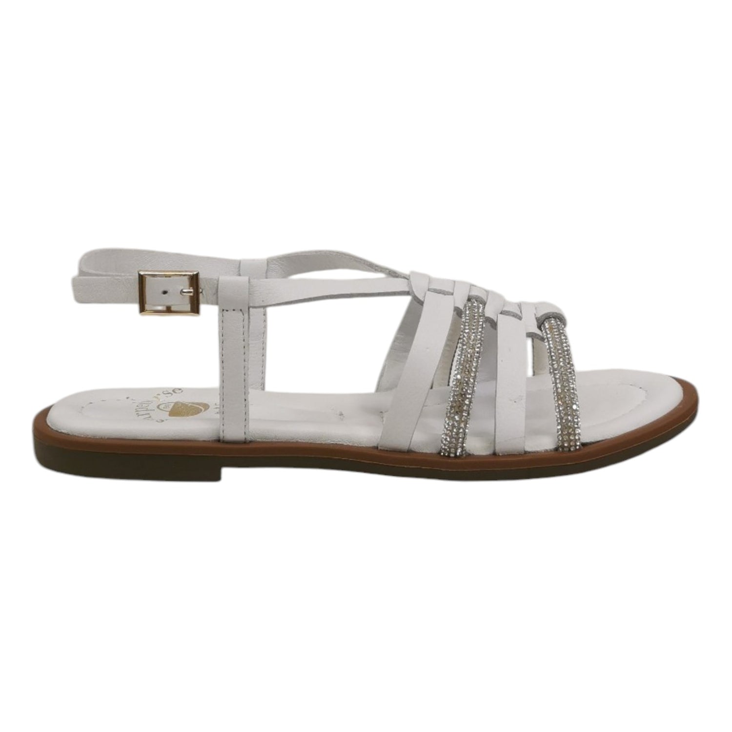 Scarpeborseonline Sandalo Basso Bianco con Strass da Donna