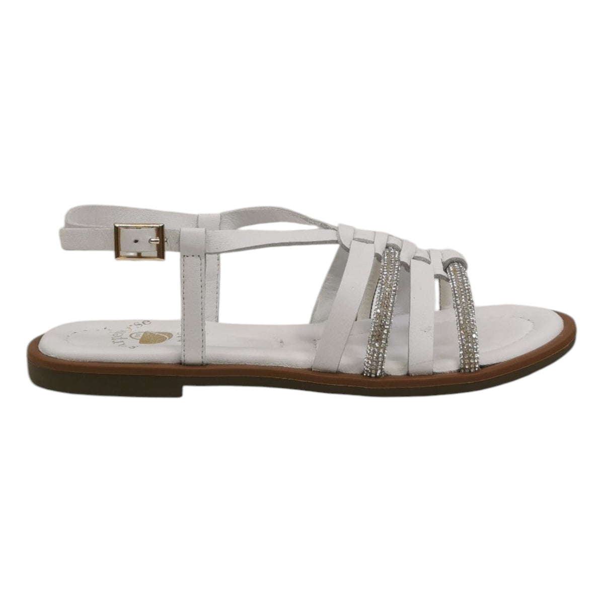 Scarpeborseonline Sandalo Basso Bianco con Strass da Donna