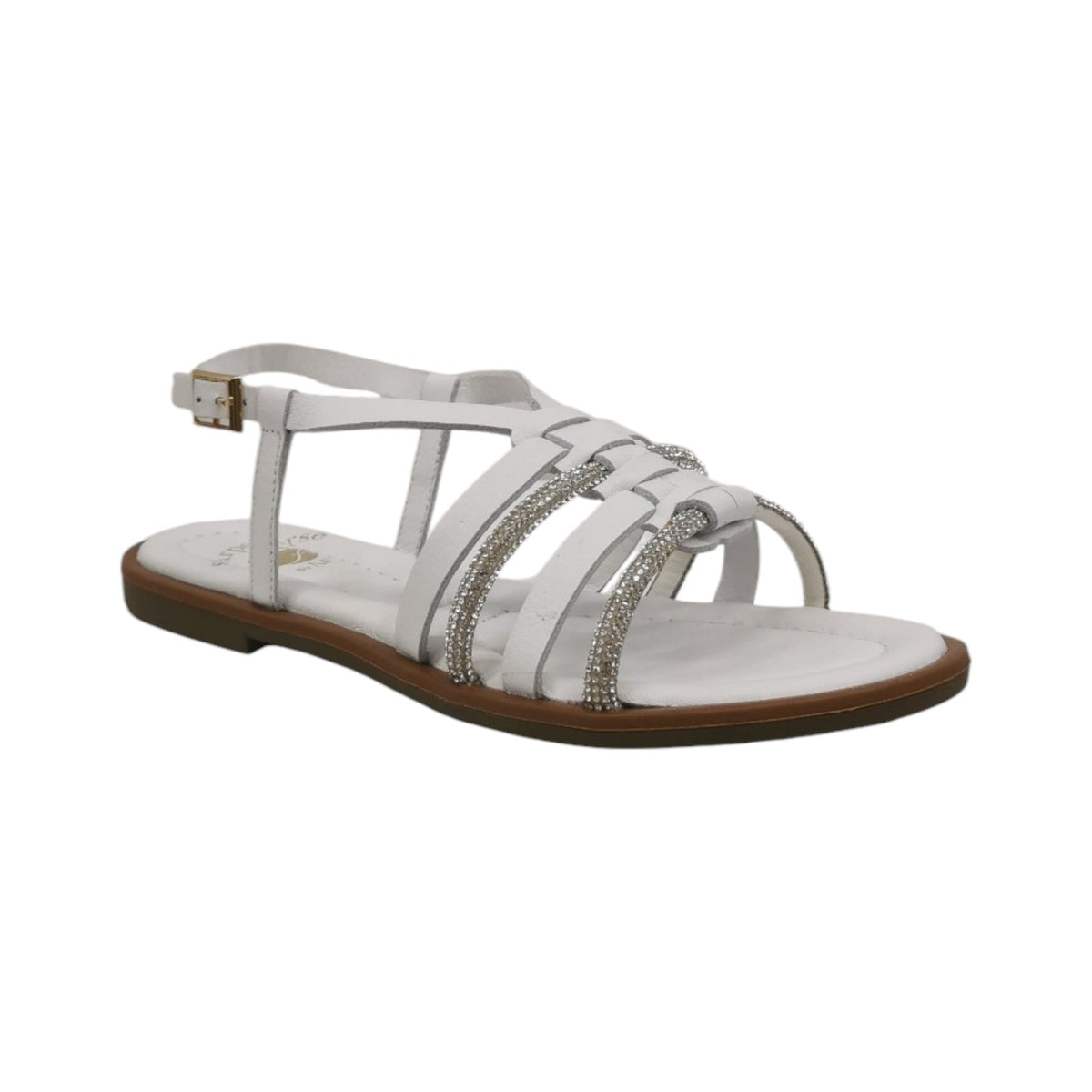 Scarpeborseonline Sandalo Basso Bianco con Strass da Donna