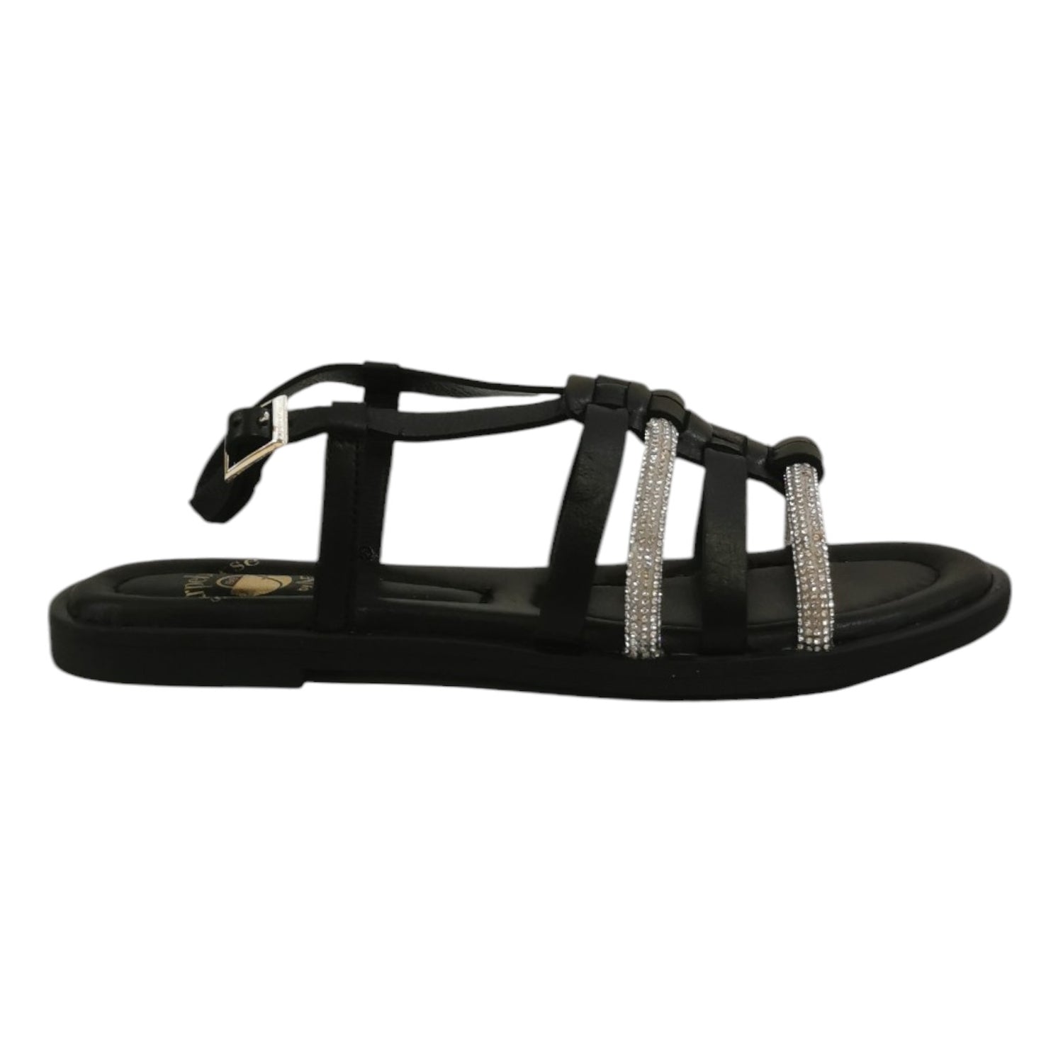 Scarpeborseonline Sandalo Basso Nero con Strass da Donna