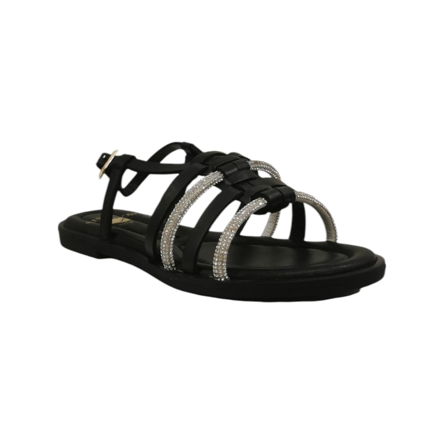 Scarpeborseonline Sandalo Basso Nero con Strass da Donna
