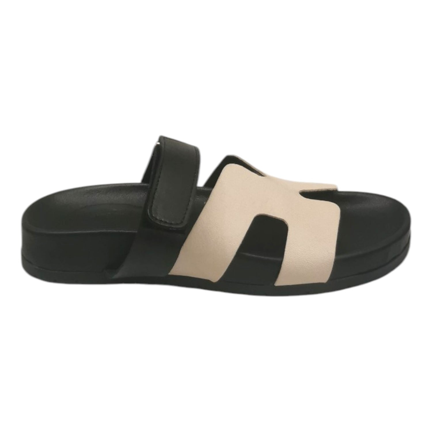 Scarpeborseonline Flat Shoes Donna in Pelle Beige Nero con Strappo
