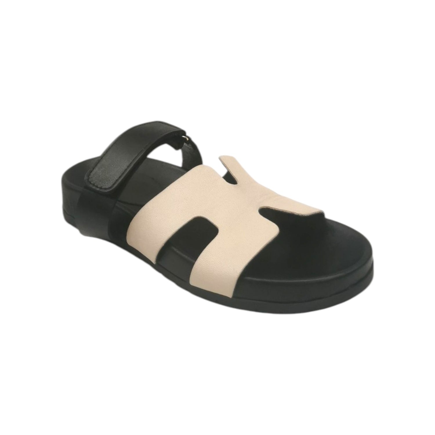 Scarpeborseonline Flat Shoes Donna in Pelle Beige Nero con Strappo