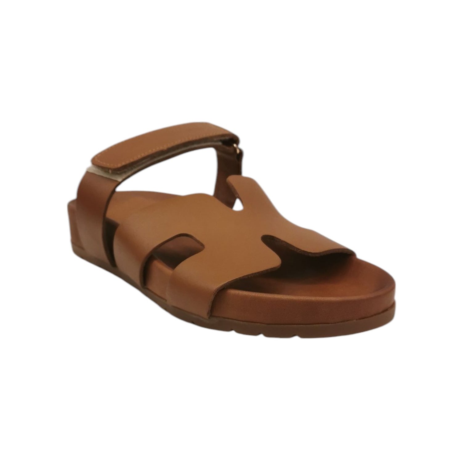 Scarpeborseonline Flat Shoes Donna in Pelle Cuoio con Strappo