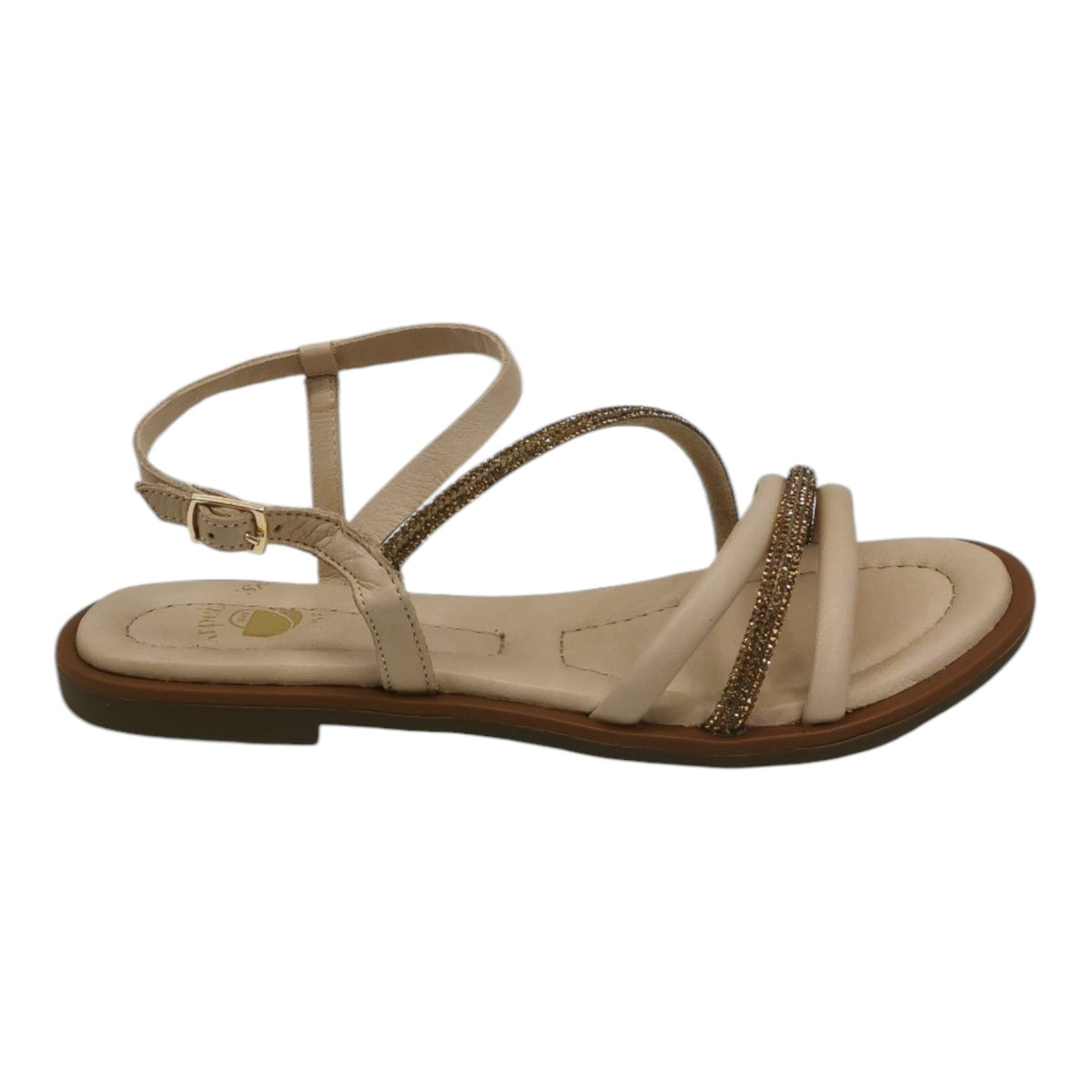 Scarpeborseonline Sandalo Basso Beige con Strass da Donna