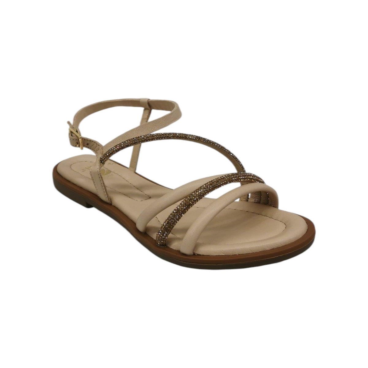 Scarpeborseonline Sandalo Basso Beige con Strass da Donna