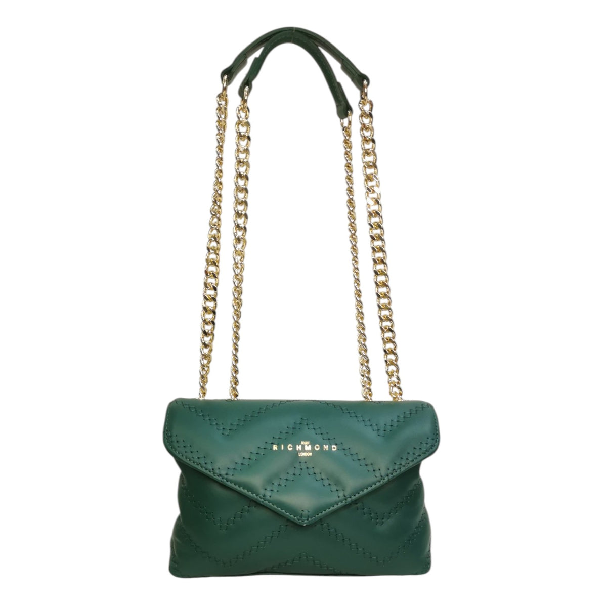 John Richmond Borsa a Tracolla Piccola in Pelle Trapuntato Verde con Metalleria Oro