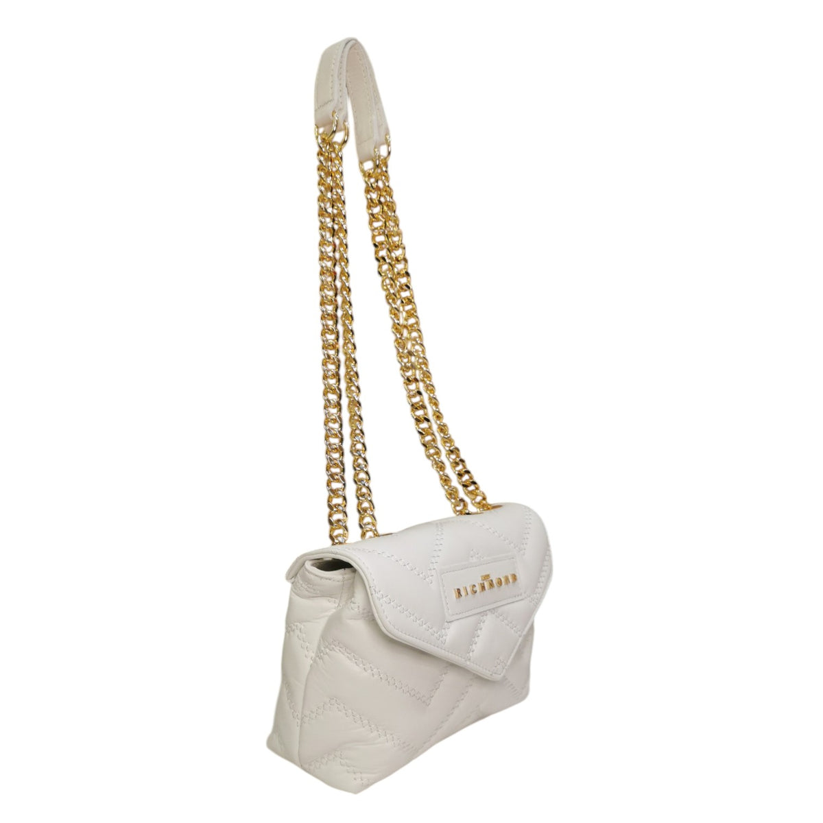 John Richmond Borsa a Tracolla Piccola in Pelle Trapuntata Bianco con Metalleria Oro