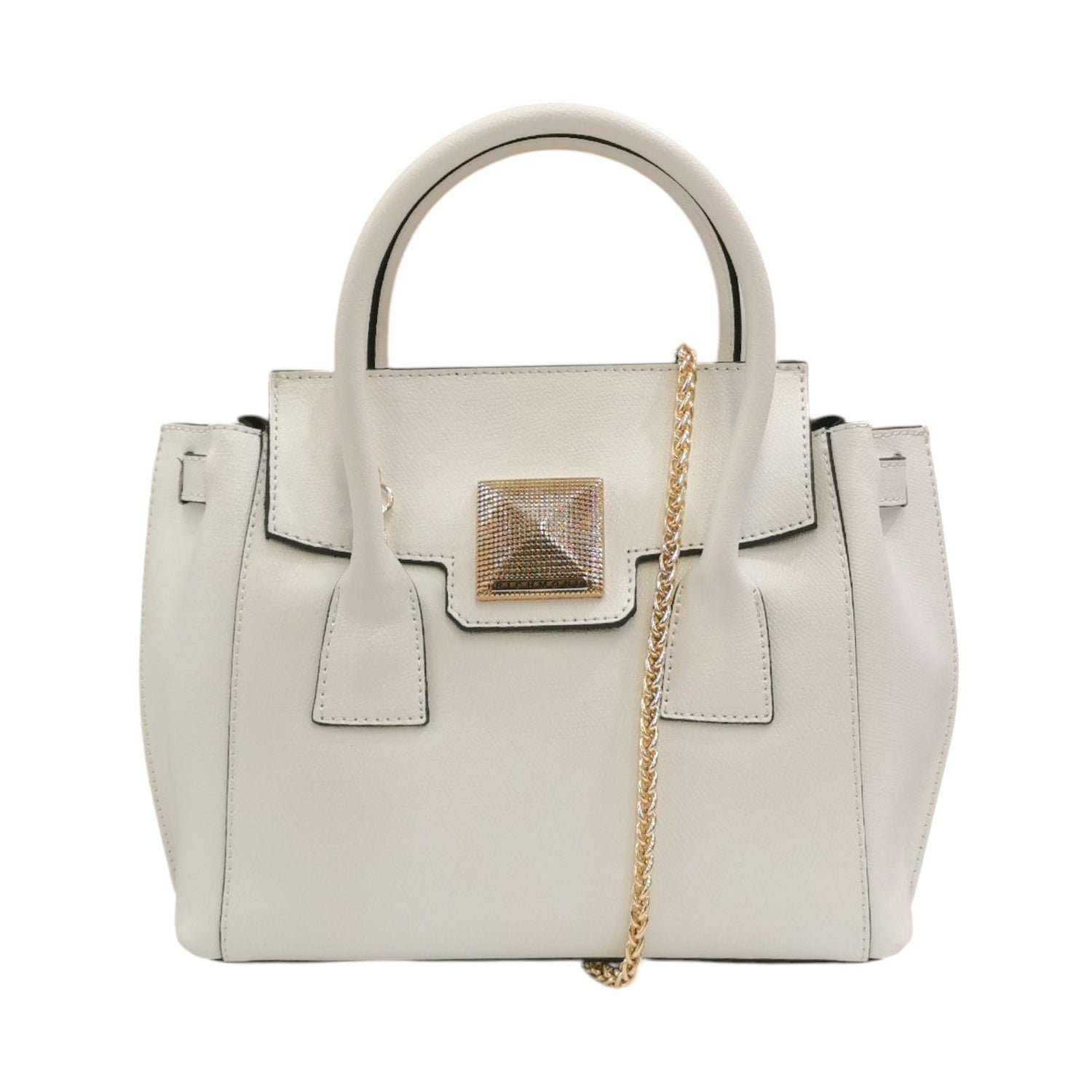 John Richmond Borsa a Mano Rigida Donna in Pelle Bianca con Tracolla Catena Oro