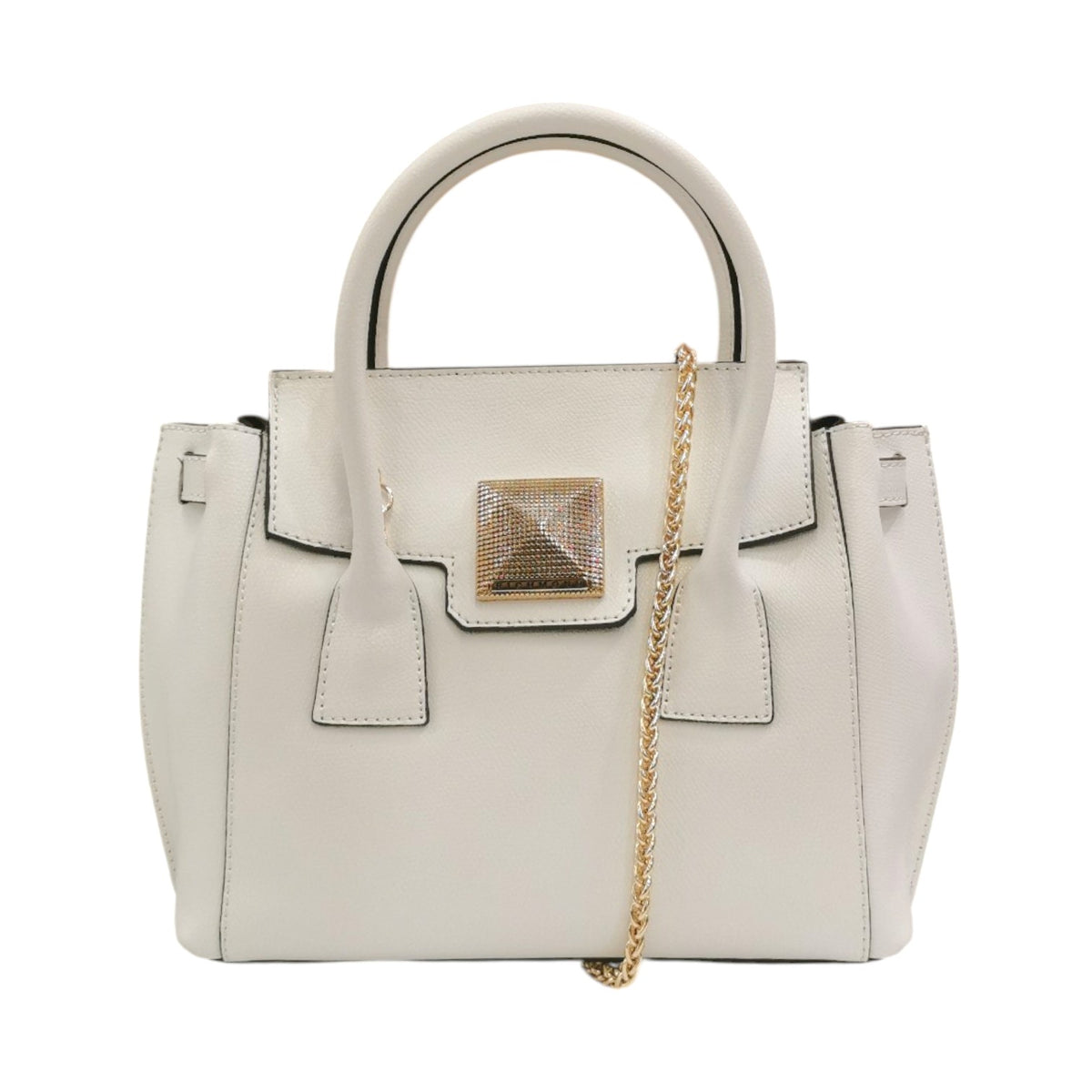 John Richmond Borsa a Mano Rigida Donna in Pelle Bianca con Tracolla Catena Oro