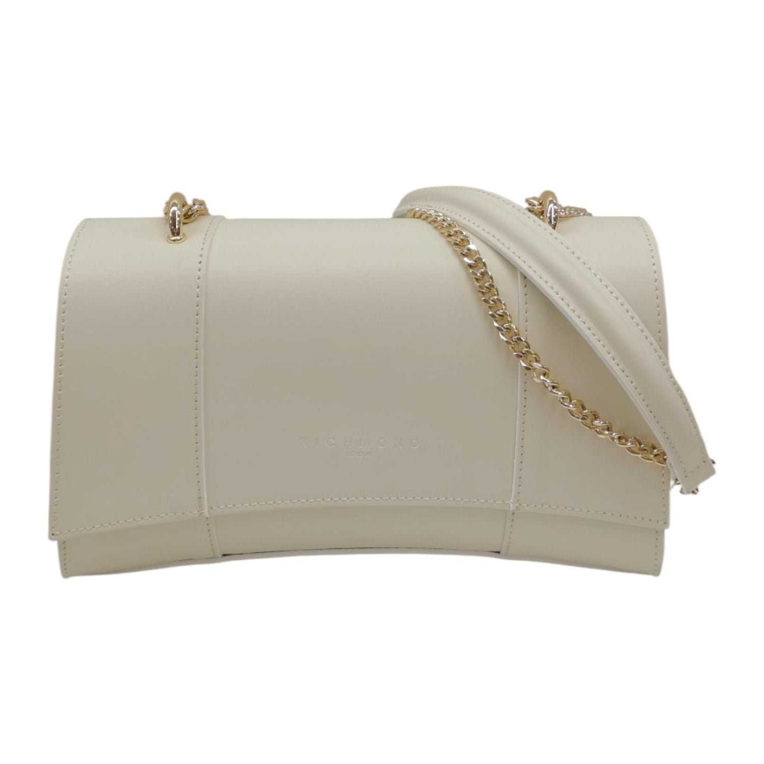 John Richmond Borsa a Spalla Donna in Pelle Beige e Tracolla Catena Oro