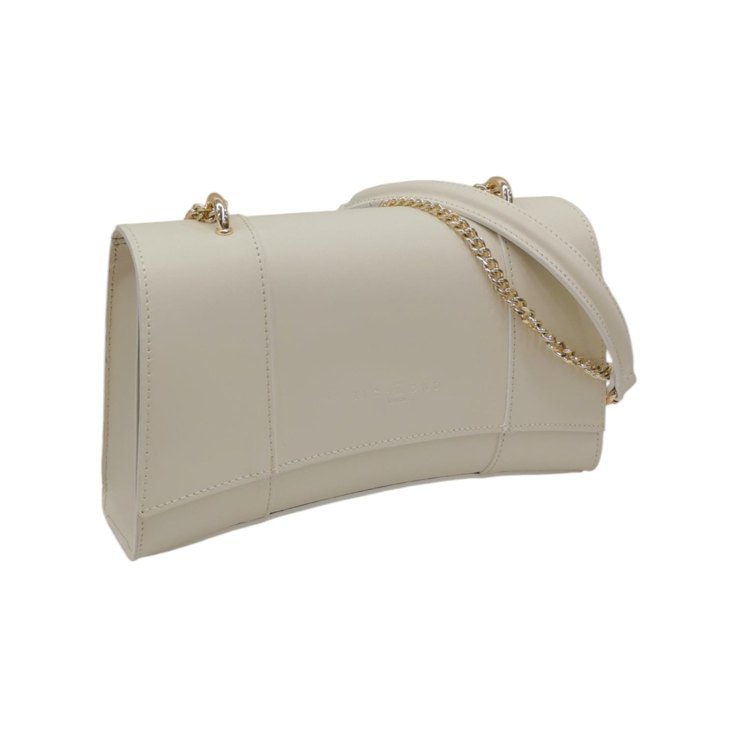 John Richmond Borsa a Spalla Donna in Pelle Beige e Tracolla Catena Oro