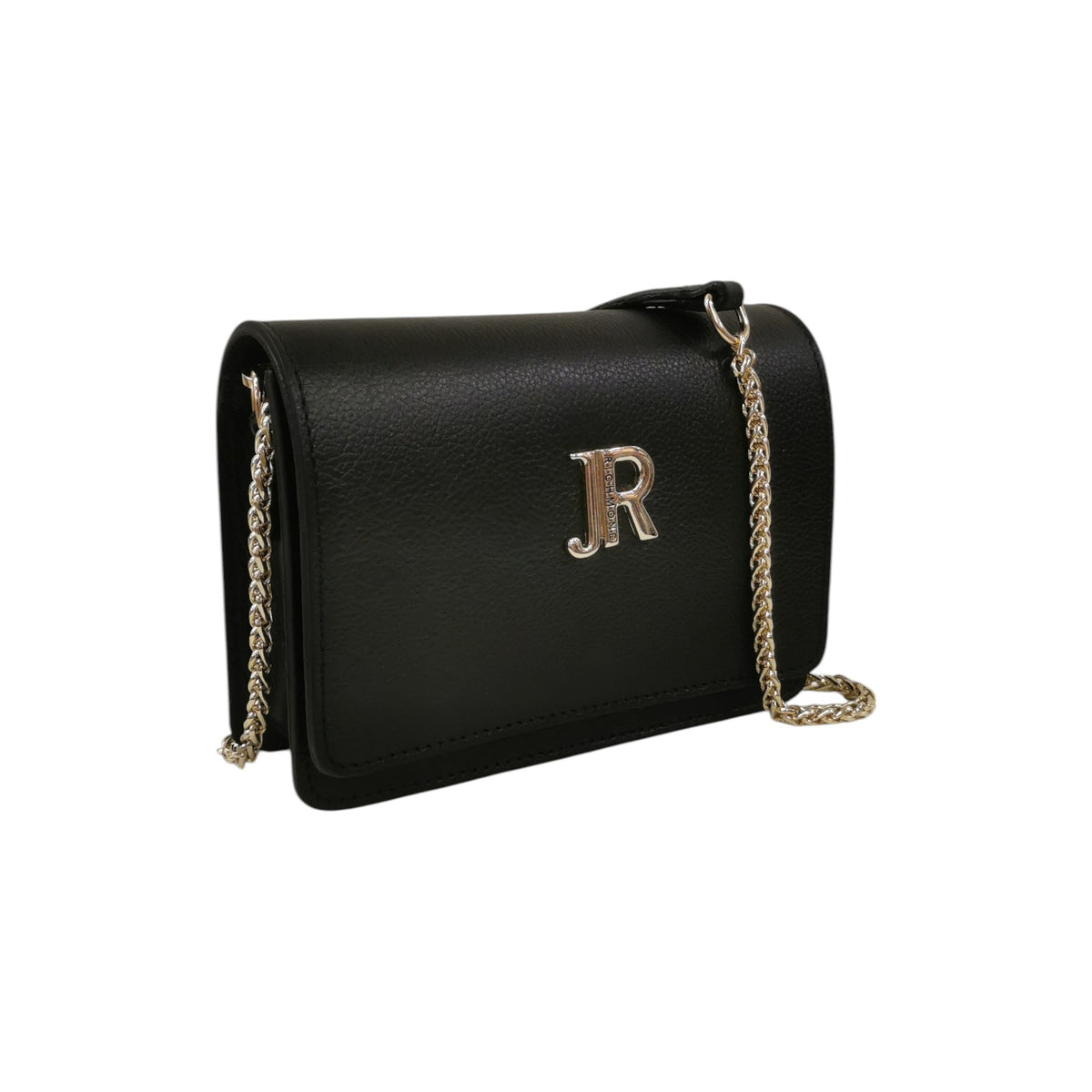 John Richmond Tracollina Donna in Pelle Nera con Metalleria Oro Logo Frontale