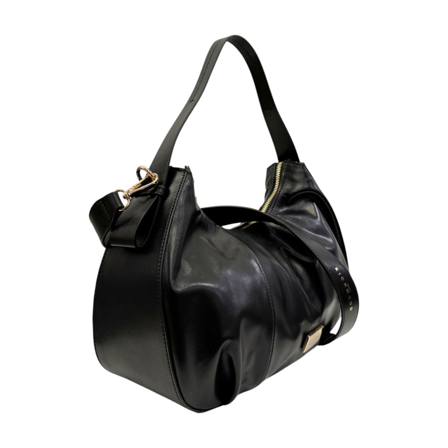 John Richmond Borsa a Spalla M Donna in Pelle Nero con Tracolla in Pelle e Metalleria Oro
