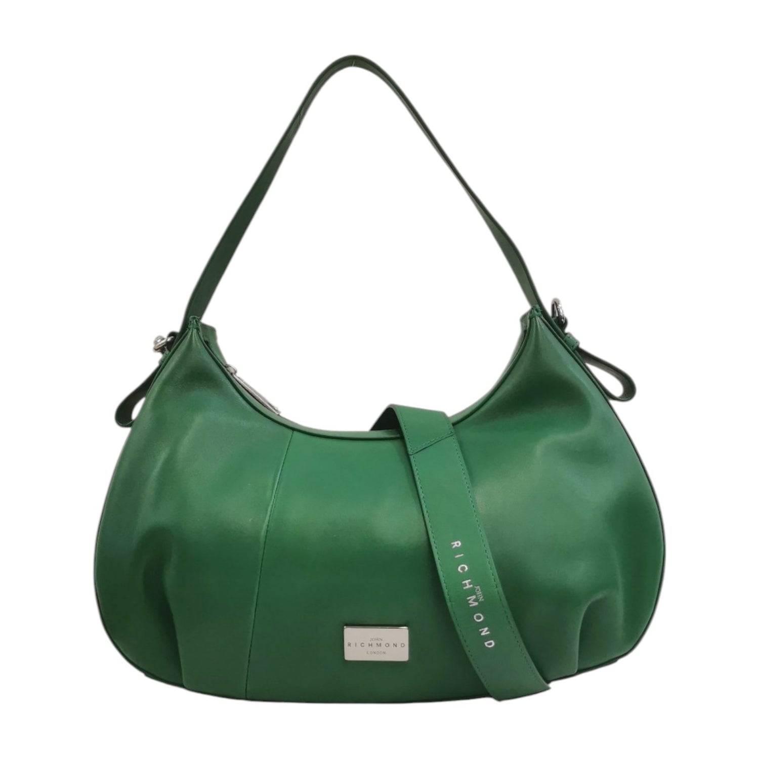 John Richmond Borsa a Spalla M Donna in Pelle Verde con Tracolla in Pelle e Metalleria Argento