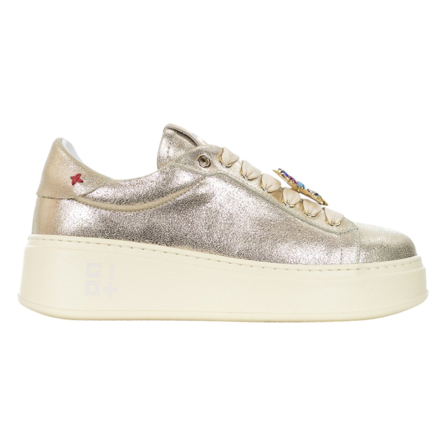 Gio+ Sneakers Platform Donna in Pelle Laminata Oro con Accessorio