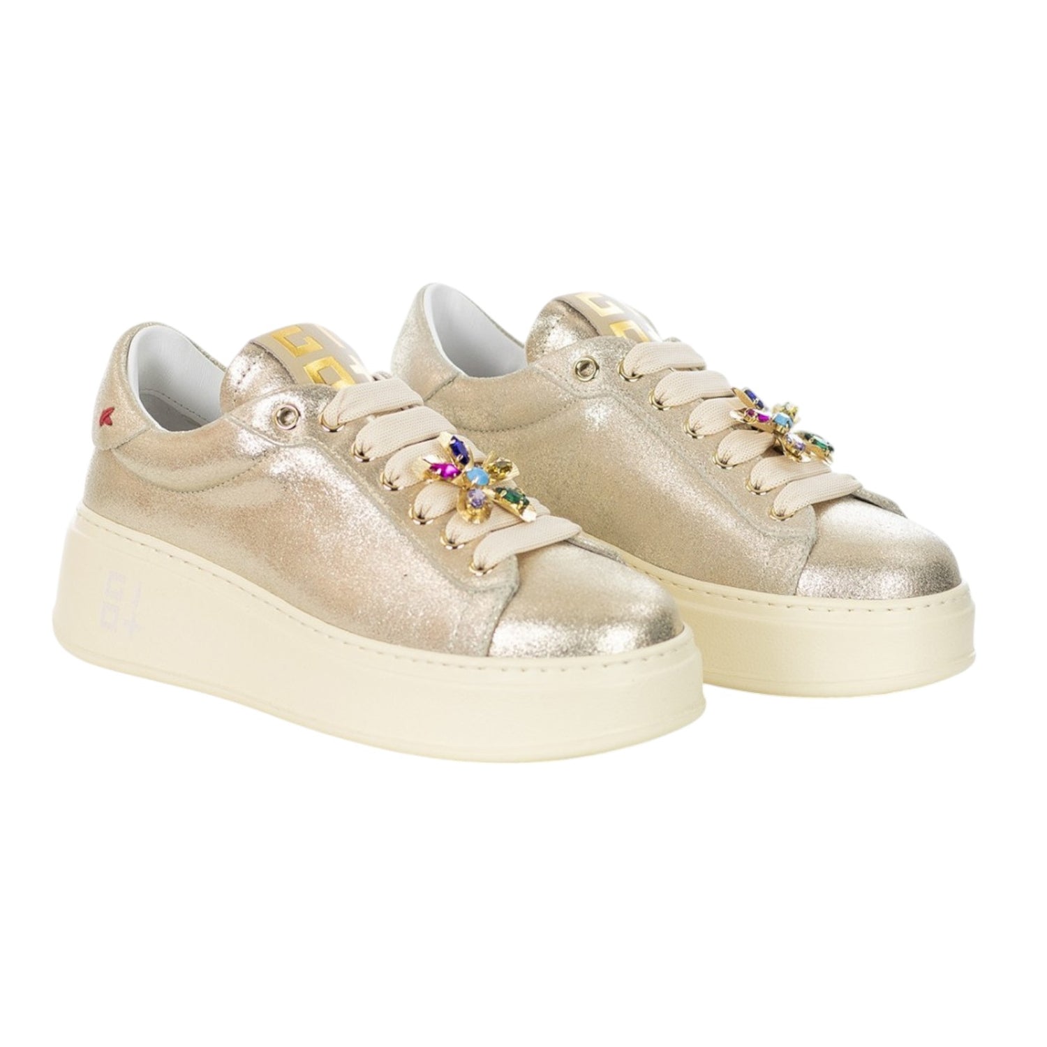 Gio+ Sneakers Platform Donna in Pelle Laminata Oro con Accessorio