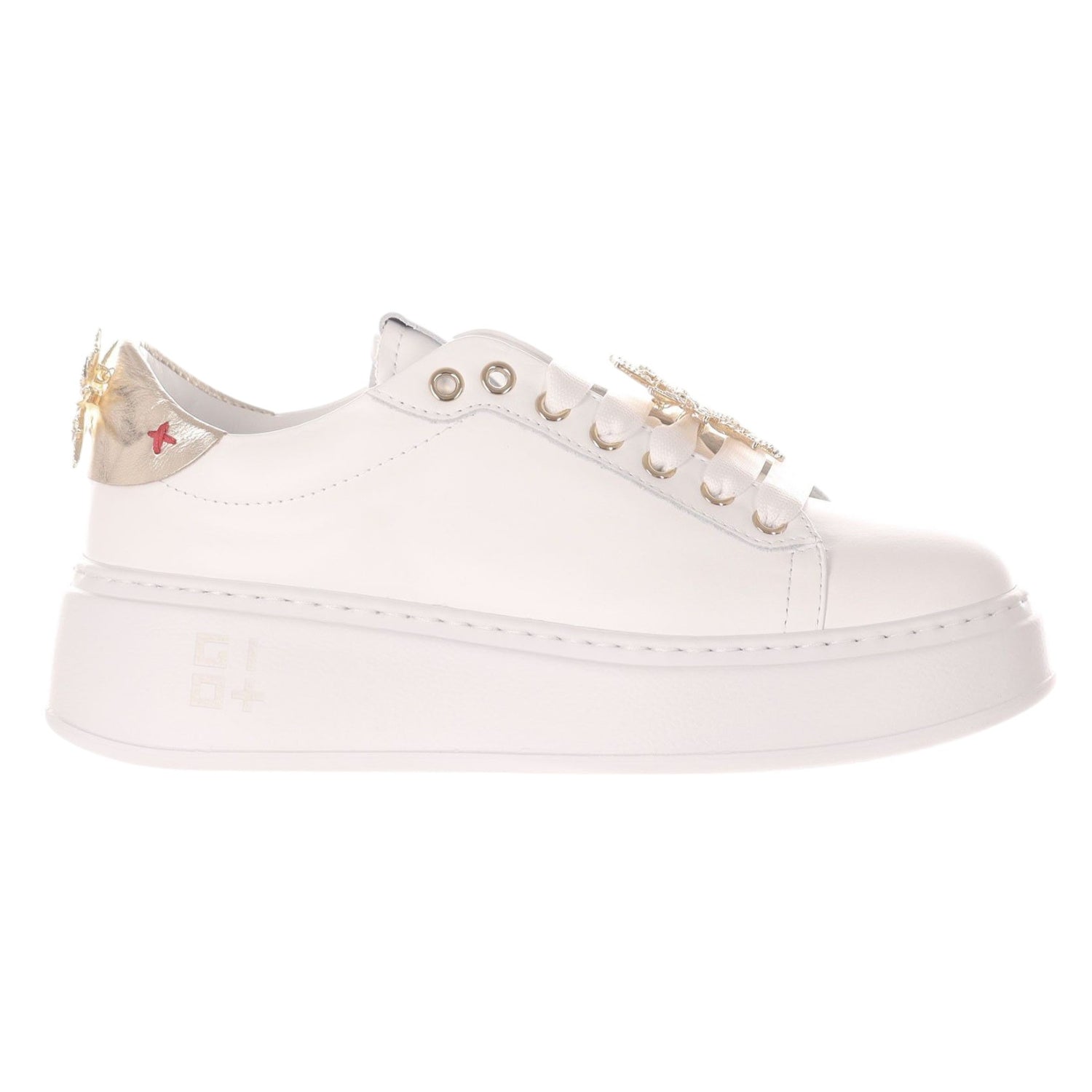 Gio+ Sneakers Platform Donna in Pelle Bianco Oro con Accessorio