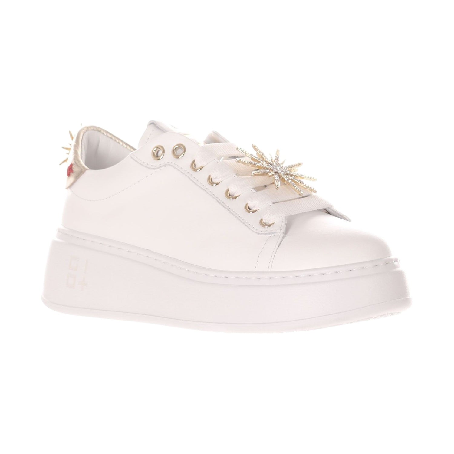 Gio+ Sneakers Platform Donna in Pelle Bianco Oro con Accessorio