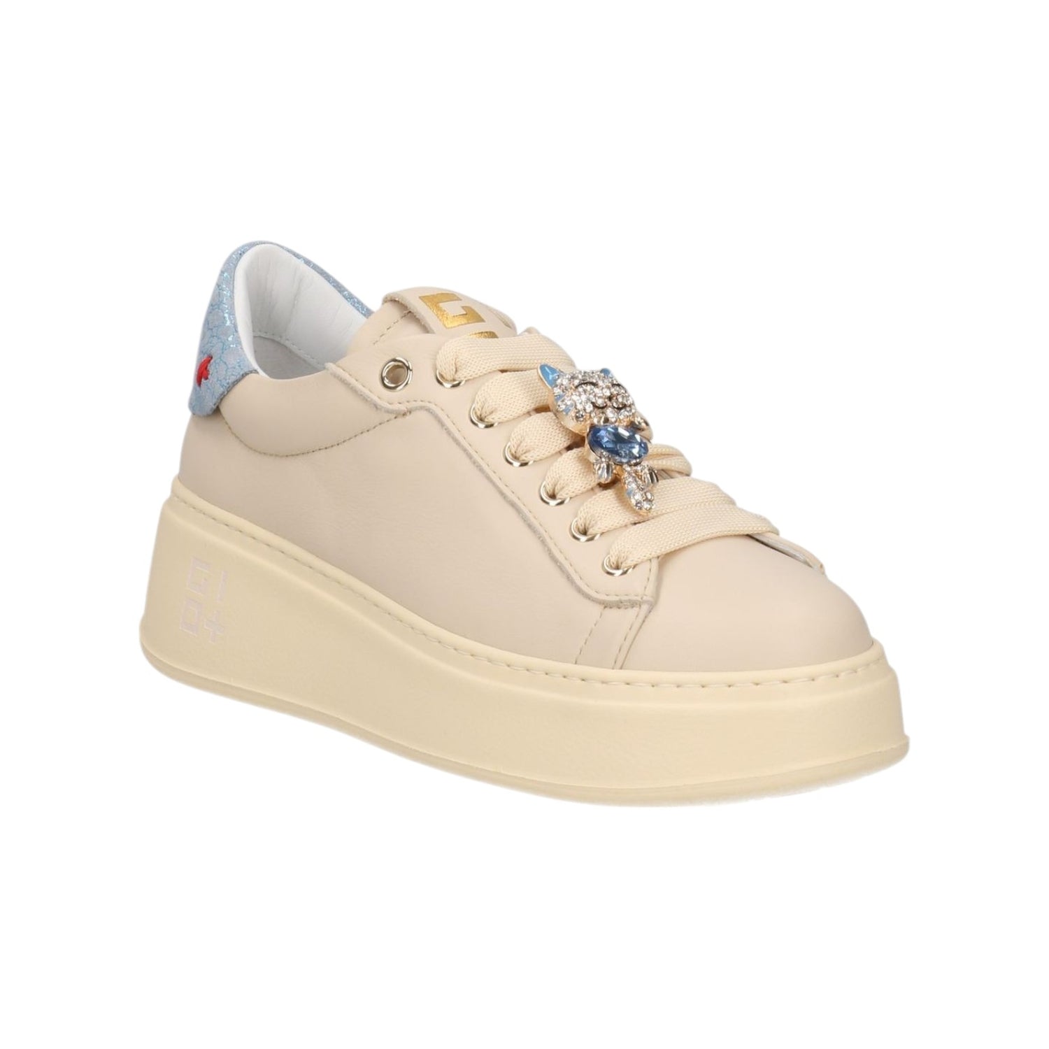 Gio+ Sneakers Platform Donna in Pelle Latte Celeste con Accessorio