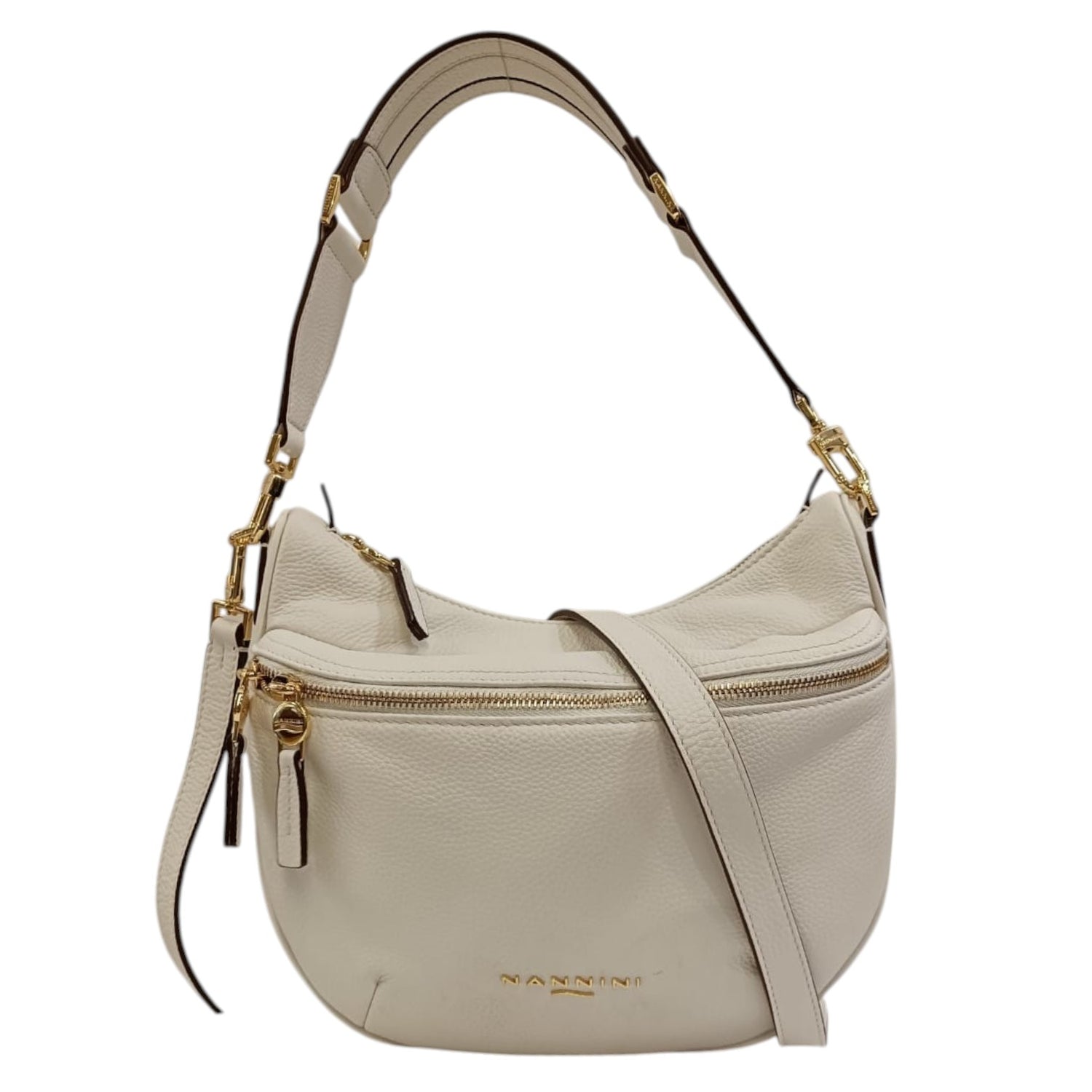 Nannini Firenze Borsa a Spalla Bice Donna in Pelle Bianca con Tascone Frontale