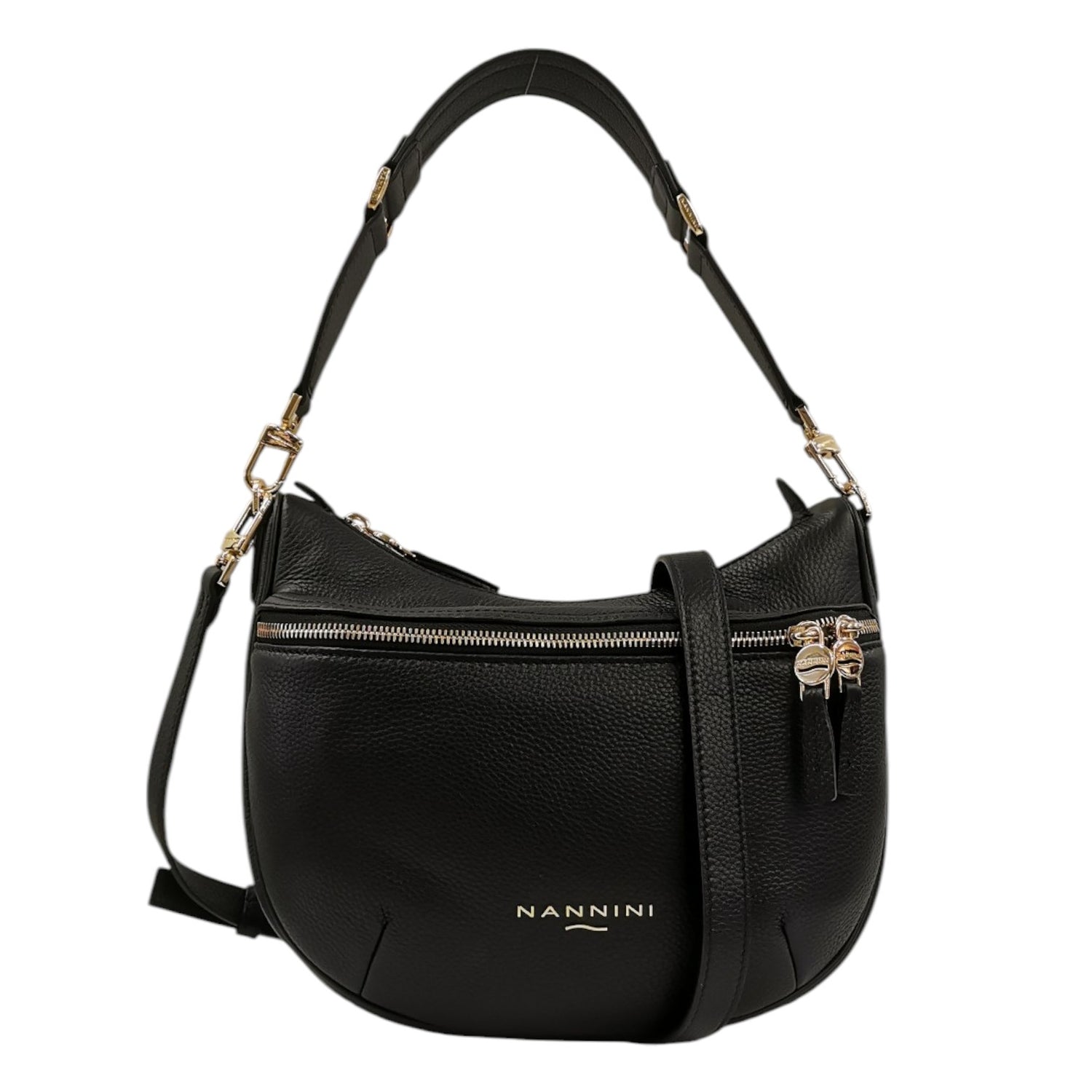 Nannini Firenze Borsa a Spalla Bice Donna in Pelle Nera con Tascone Frontale