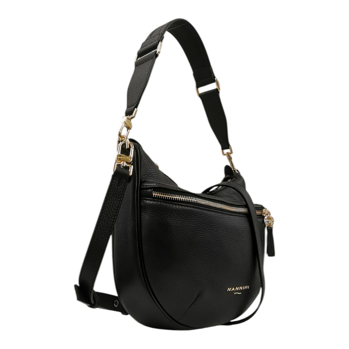 Nannini Firenze Borsa a Spalla Bice Donna in Pelle Nera con Tascone Frontale