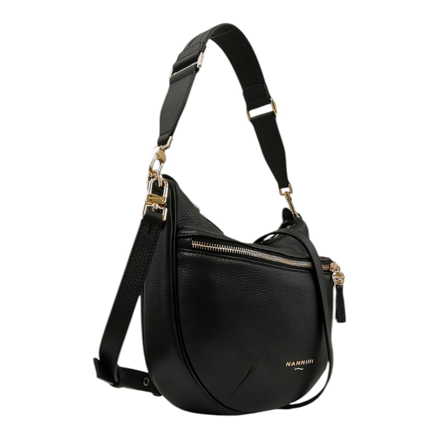 Nannini Firenze Borsa a Spalla Bice Donna in Pelle Nera con Tascone Frontale