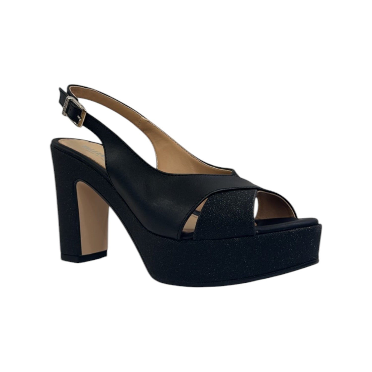 Valleverde Sandalo Nero Lurex con Plateau t.9 da Donna