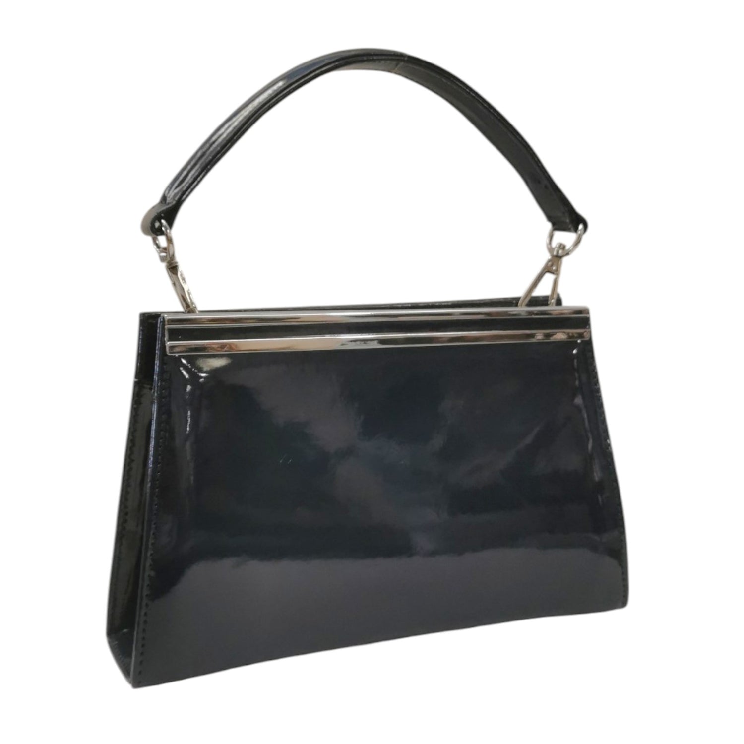 Della Fonte Pochette a Mano Rigida Blu in Vernice da Donna