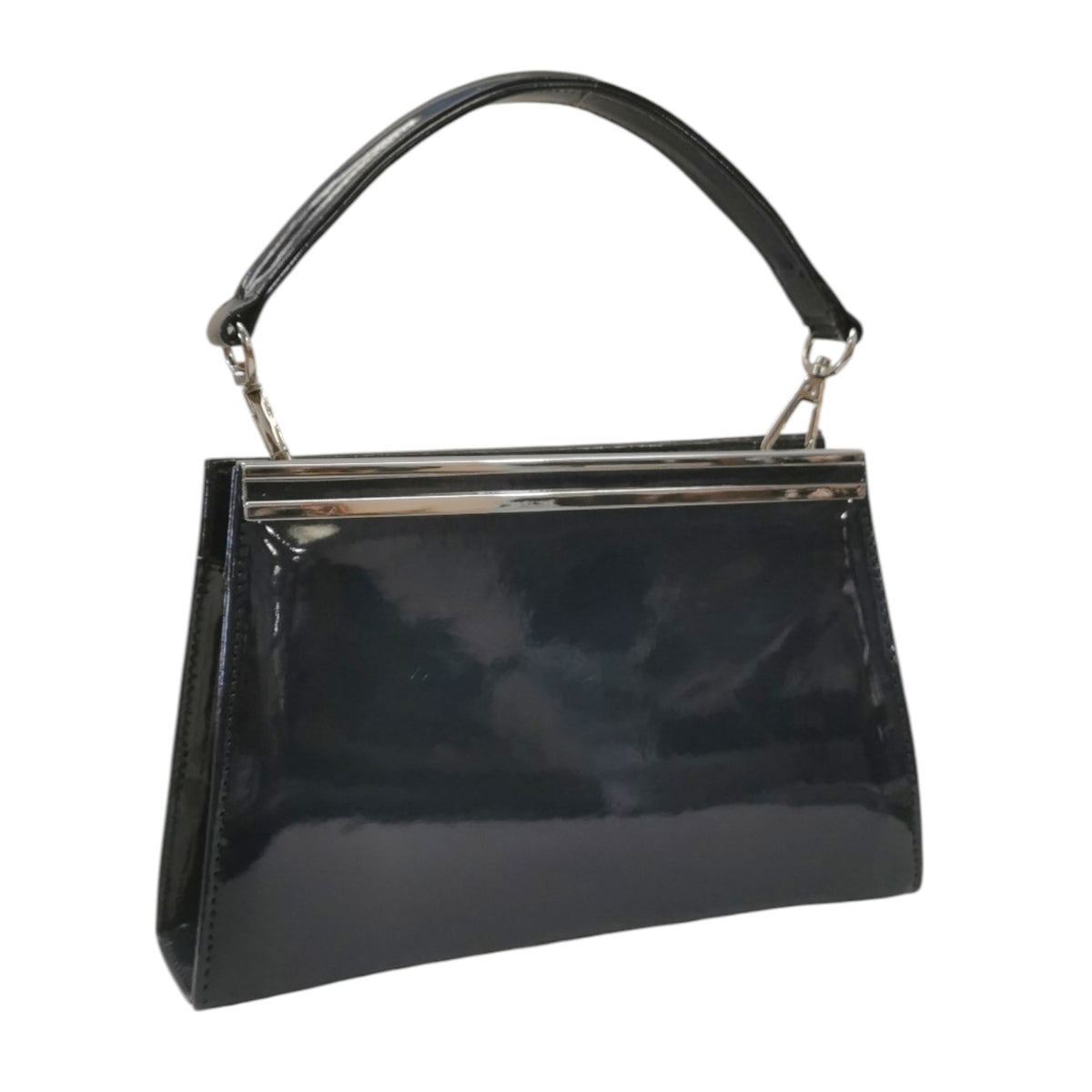 Della Fonte Pochette a Mano Rigida Blu in Vernice da Donna