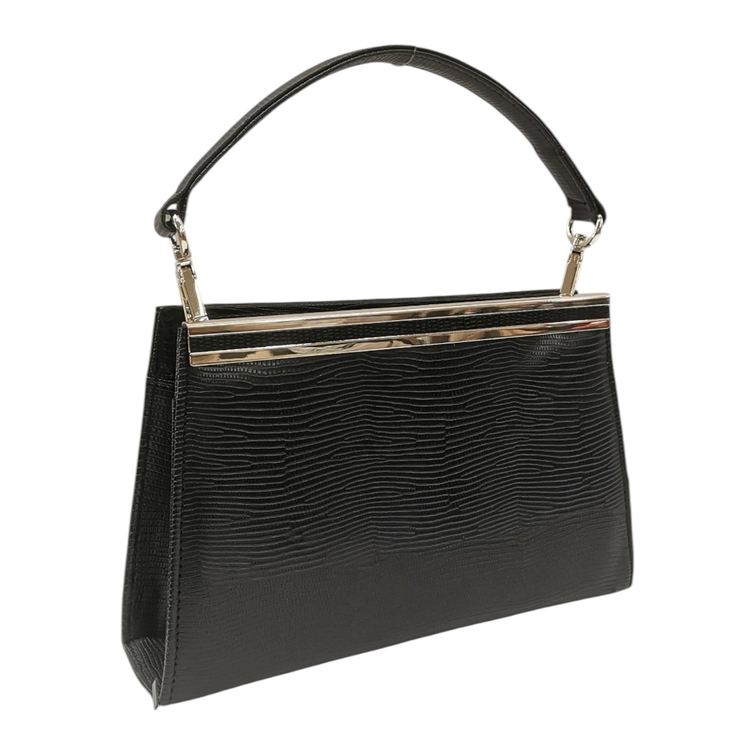 Della Fonte Pochette a Mano Rigida Nera Stampa Effetto Cocco da Donna