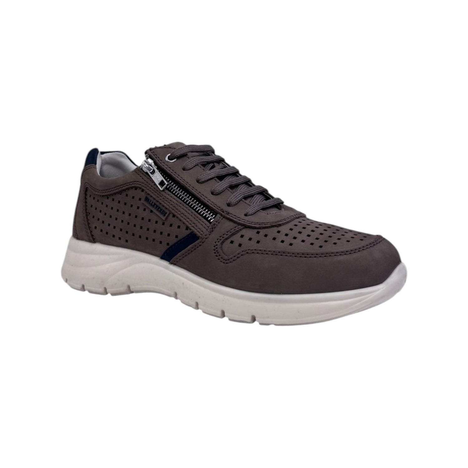Valleverde Sneakers Tortora in Nabuck Traforata con Lacci e Cerniera da Uomo