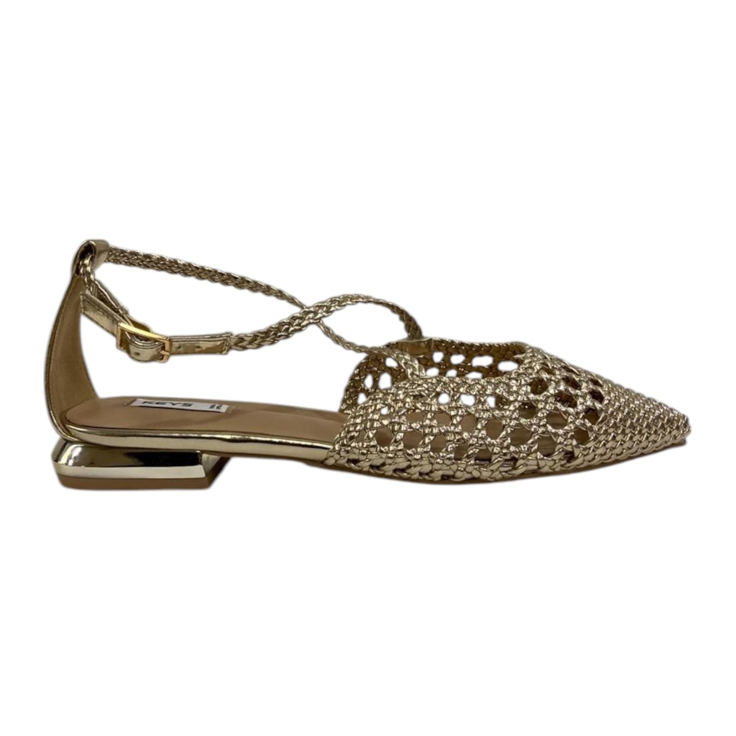 Keys Ballerina Donna in Ecopelle Platino Intrecciata con Cinturino e Tacco Basso 25mm