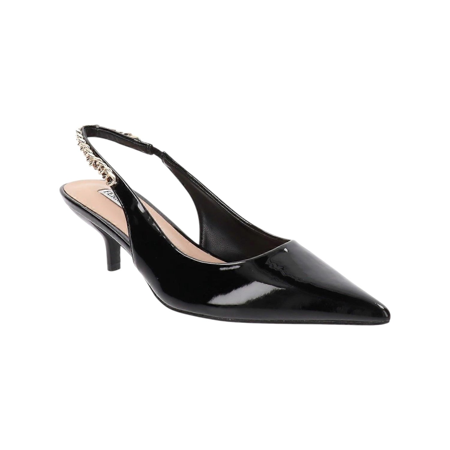 Ferrè Chanelle Donna in Vernice Nera con Catenelle con Tacco Basso di 6cm