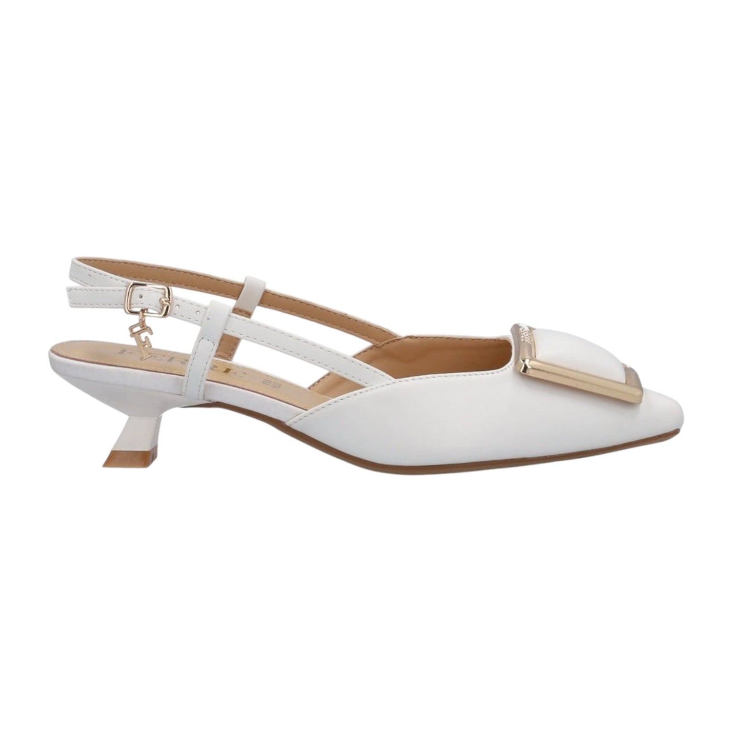 Ferrè Chanelle Donna in Ecopelle Bianca con Dettaglio in Metallo Dorato con Tacco Basso di 5cm