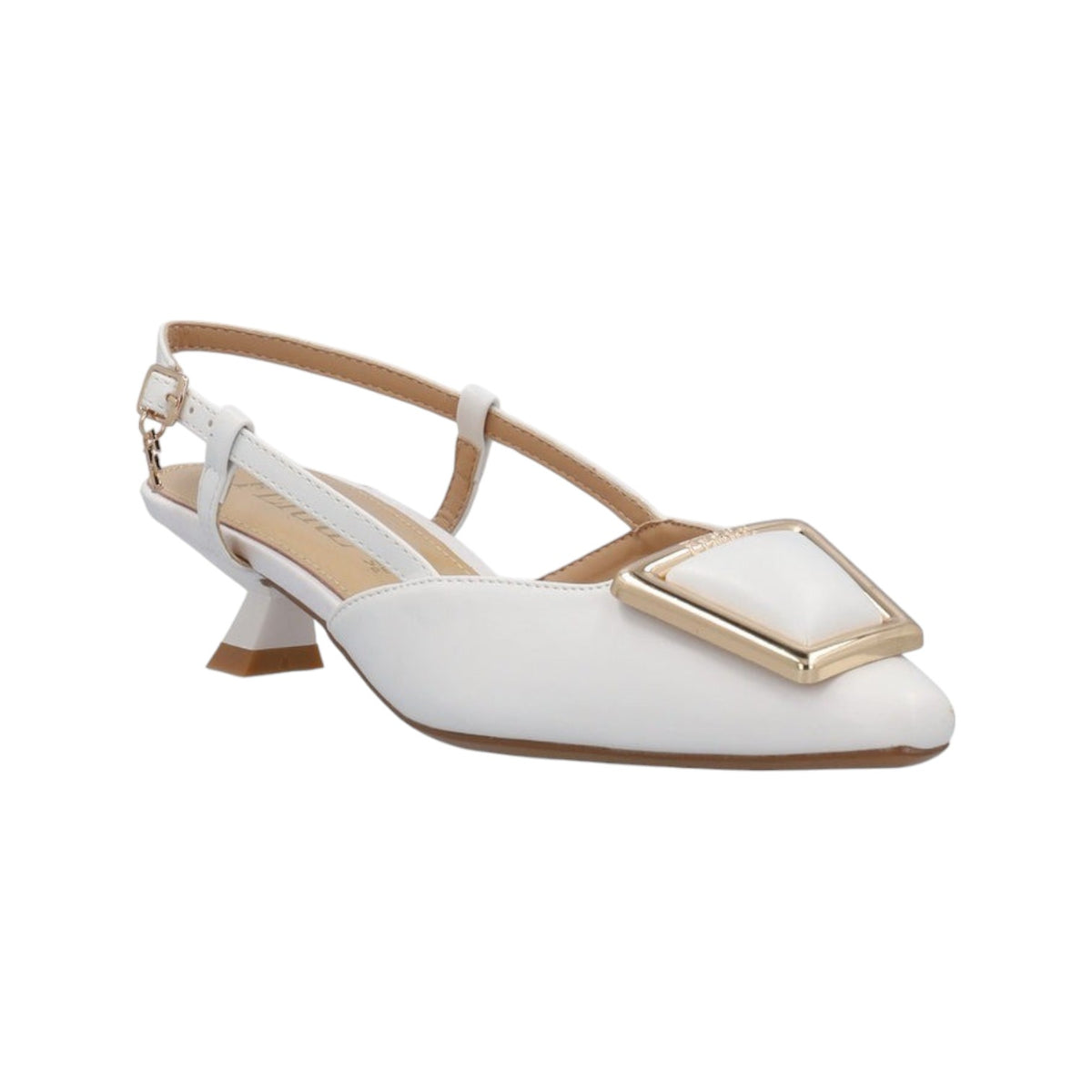 Ferrè Chanelle Donna in Ecopelle Bianca con Dettaglio in Metallo Dorato con Tacco Basso di 5cm
