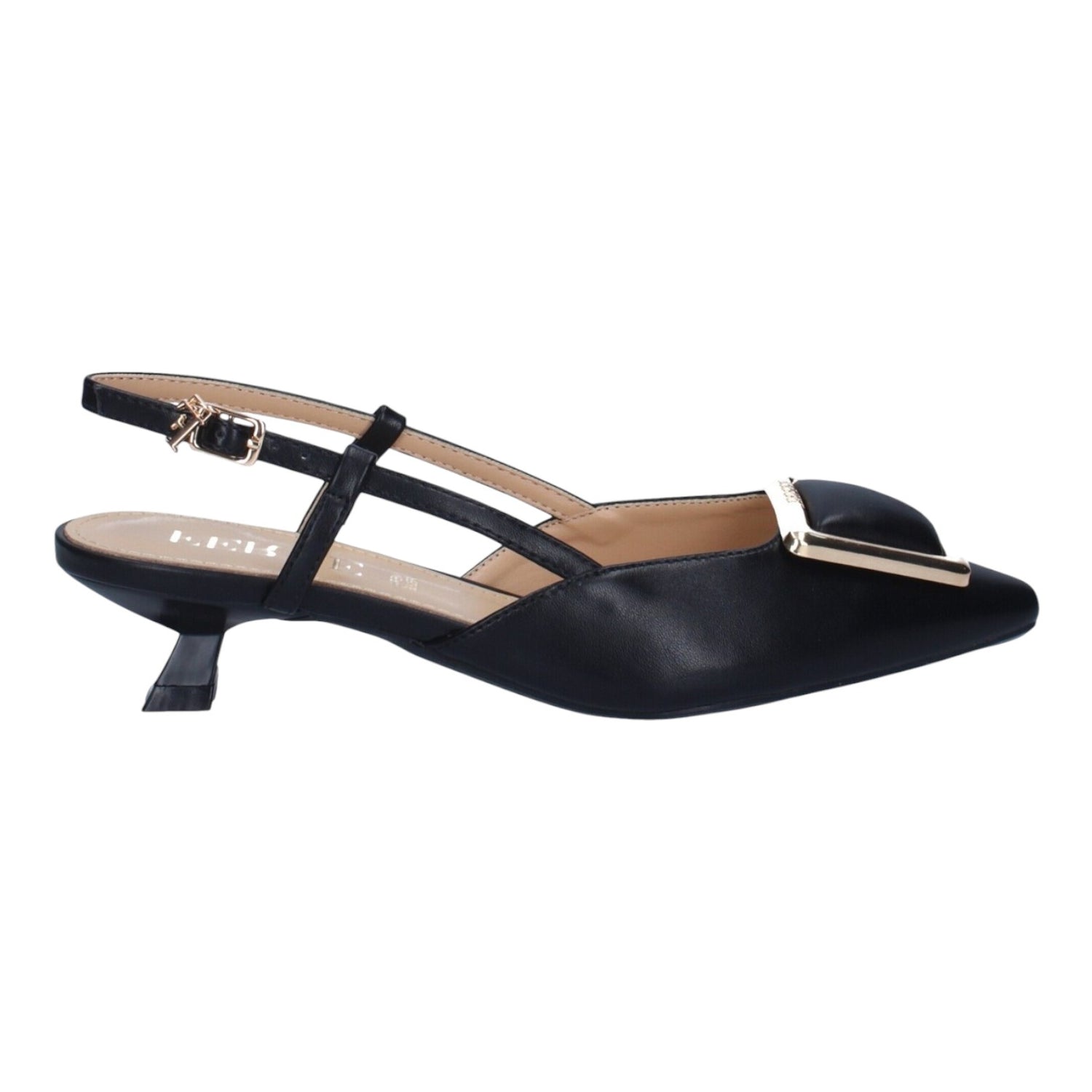 Ferrè Chanelle Donna in Ecopelle Nera con Dettaglio in Metallo Dorato con Tacco Basso di 5cm