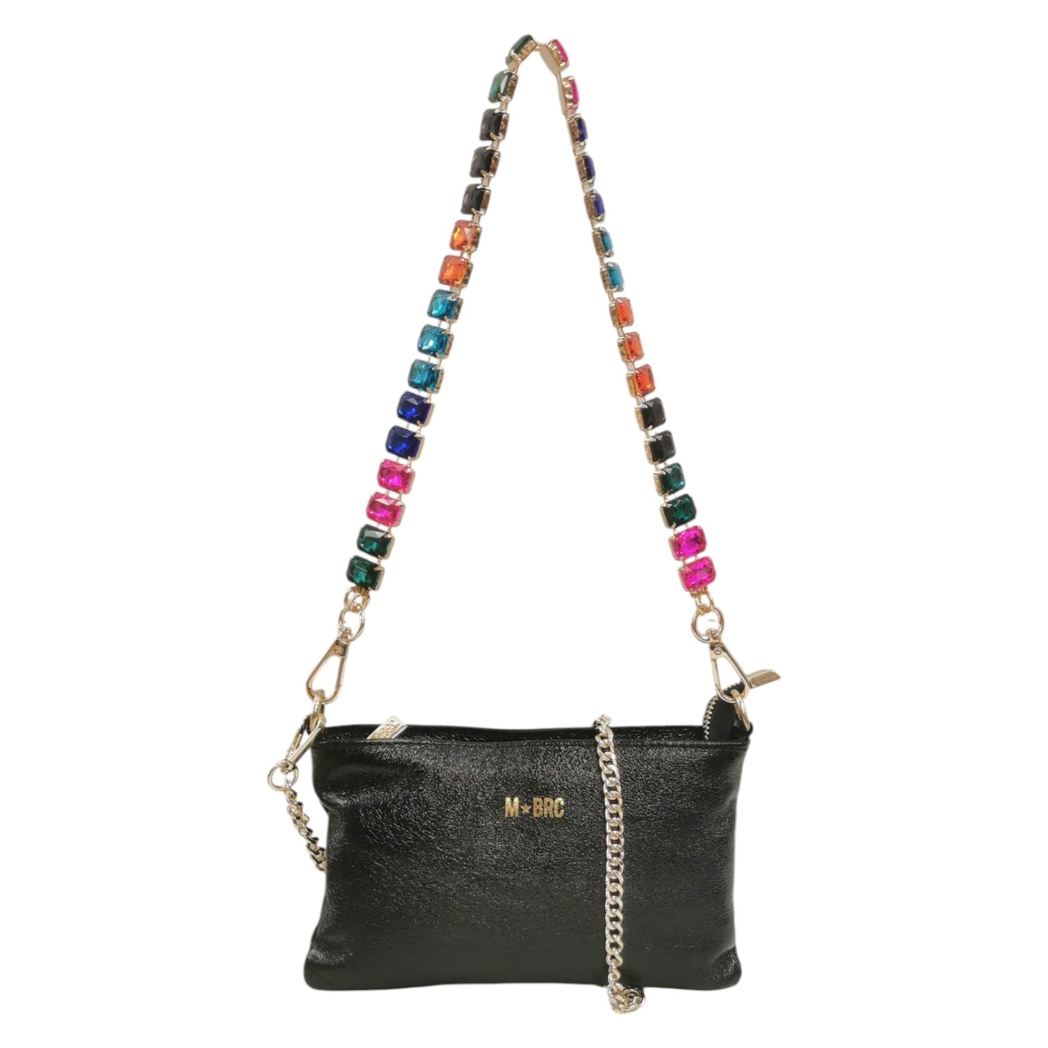 M Brc Pochette Nera Linea Diamante con Tracolla Gioiello da Donna