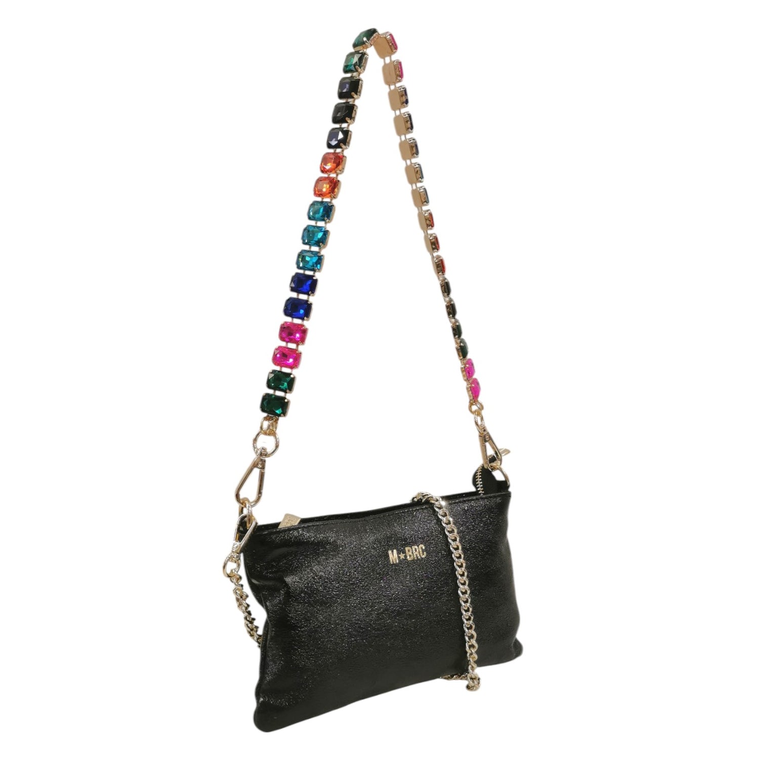 M Brc Pochette Nera Linea Diamante con Tracolla Gioiello da Donna