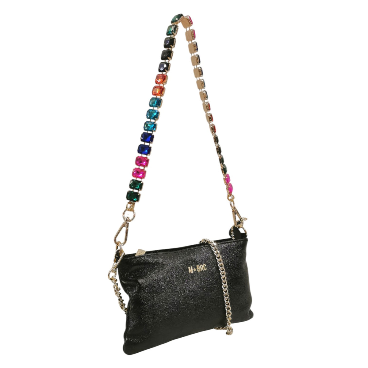 M Brc Pochette Nera Linea Diamante con Tracolla Gioiello da Donna