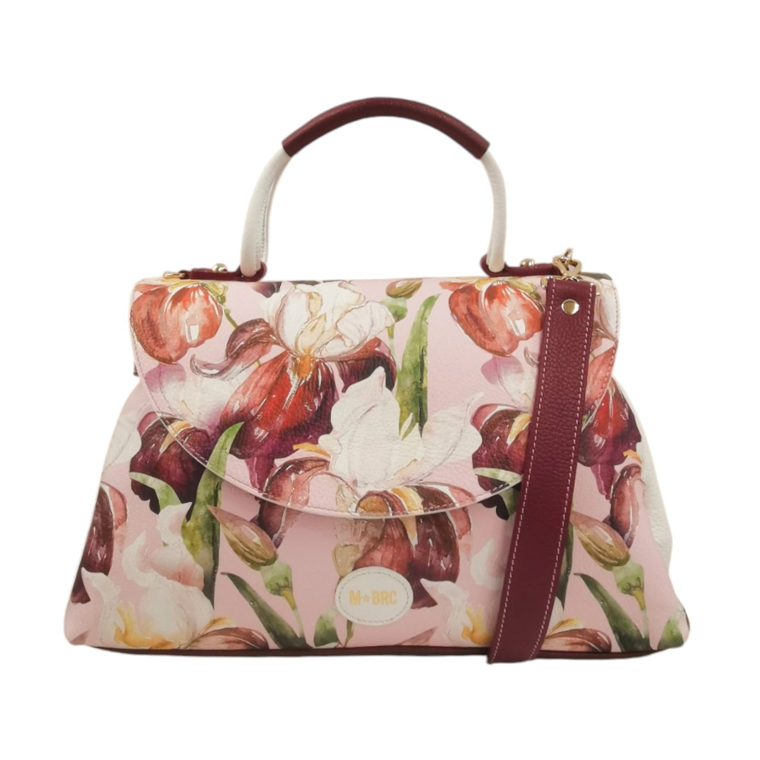 M Brc Borsa a Mano Rosa Floreale Linea Mamma Mia con Tracolla da Donna