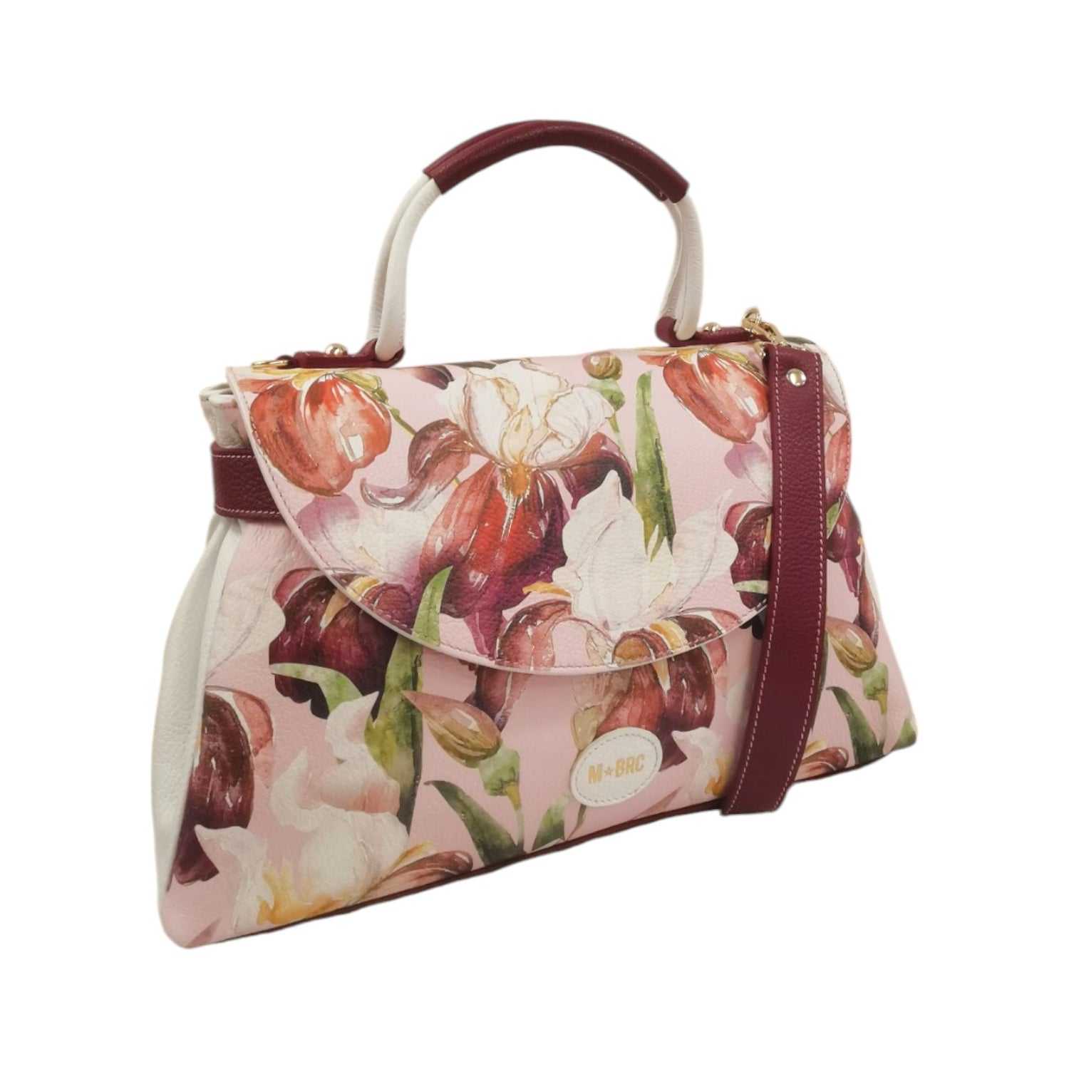 M Brc Borsa a Mano Rosa Floreale Linea Mamma Mia con Tracolla da Donna