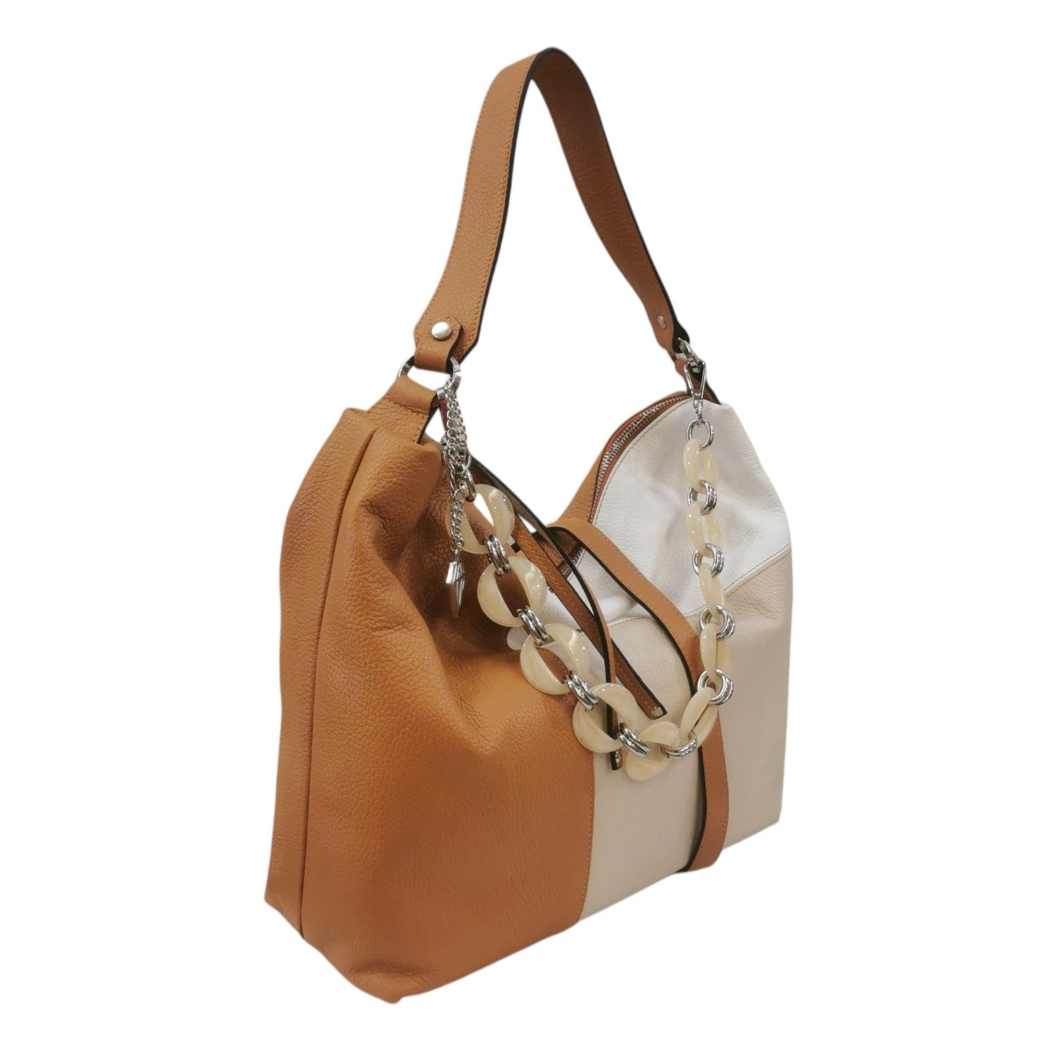 Caleidos Borsa a Spalla Donna in Pelle Caramel Multi con Catena e Tracolla