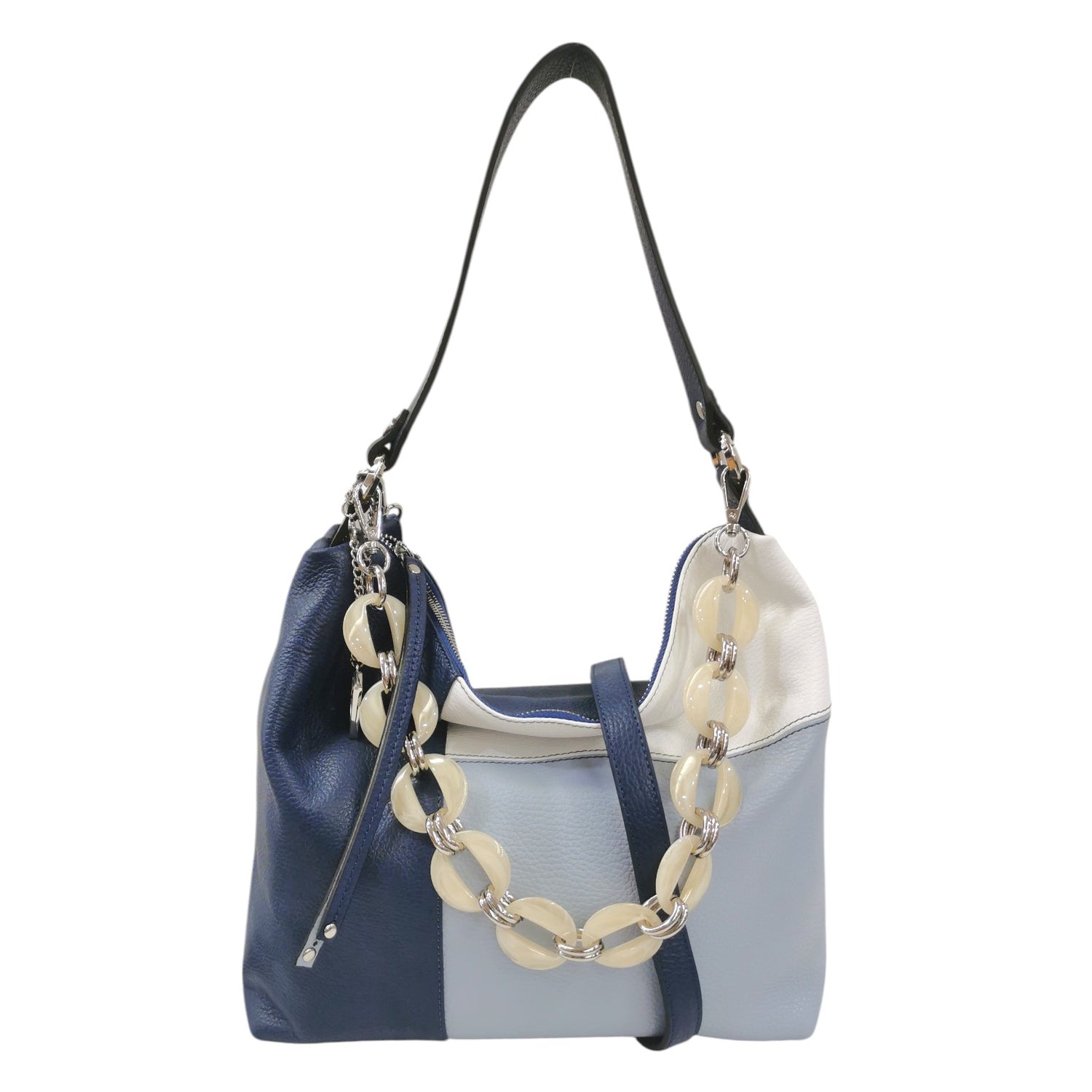 Caleidos Borsa a Spalla Donna in Pelle Blu Multi con Catena e Tracolla