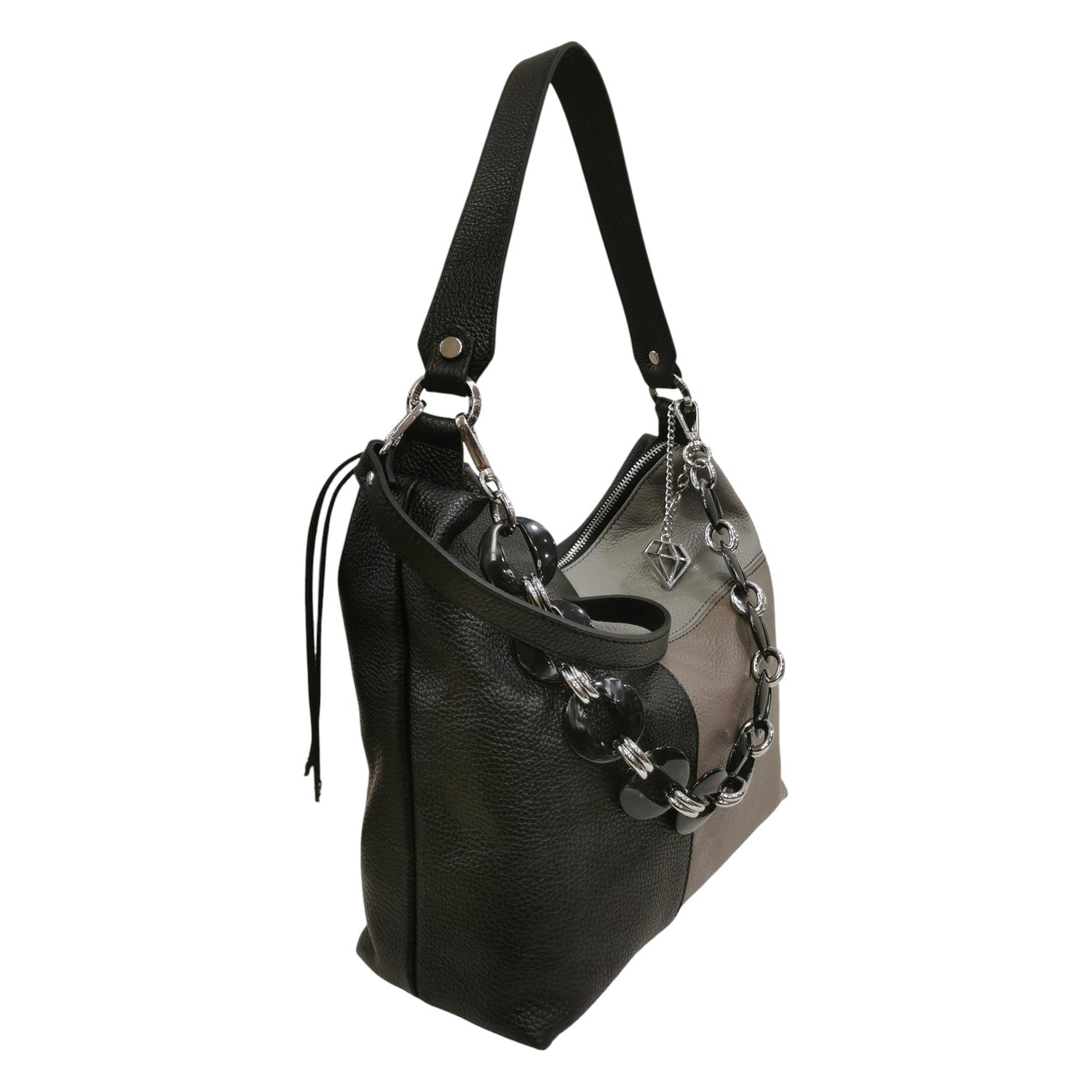 Caleidos Borsa a Spalla Donna in Pelle Nero Multi con Catena e Tracolla