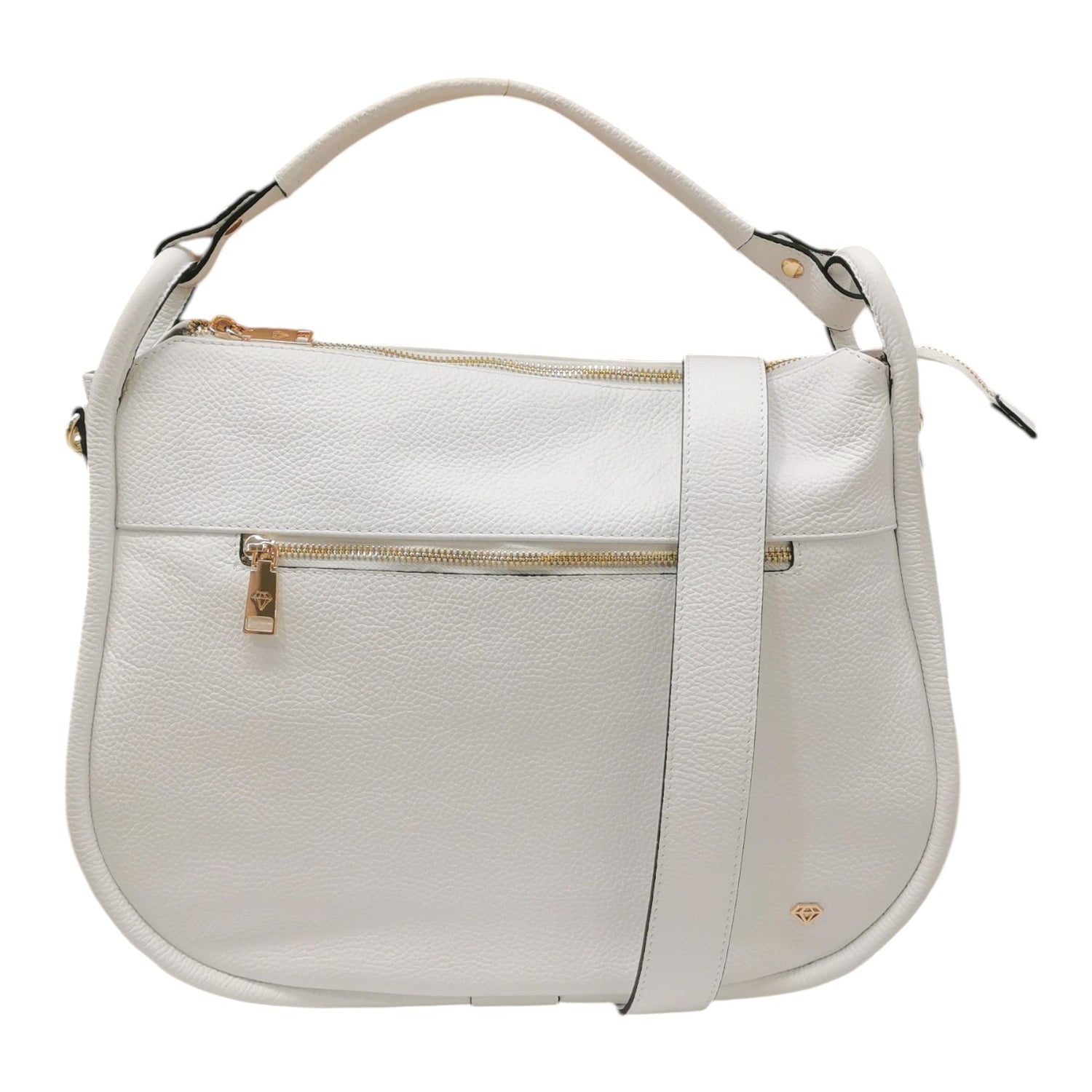 Caleidos Borsa a Spalla Donna in Pelle Bianca con Tracolla e Tasca Frontale con Zip