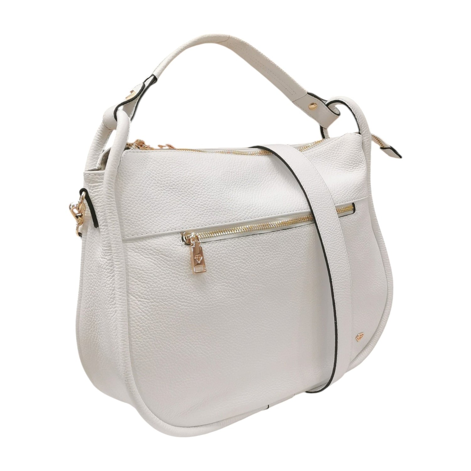 Caleidos Borsa a Spalla Donna in Pelle Bianca con Tracolla e Tasca Frontale con Zip